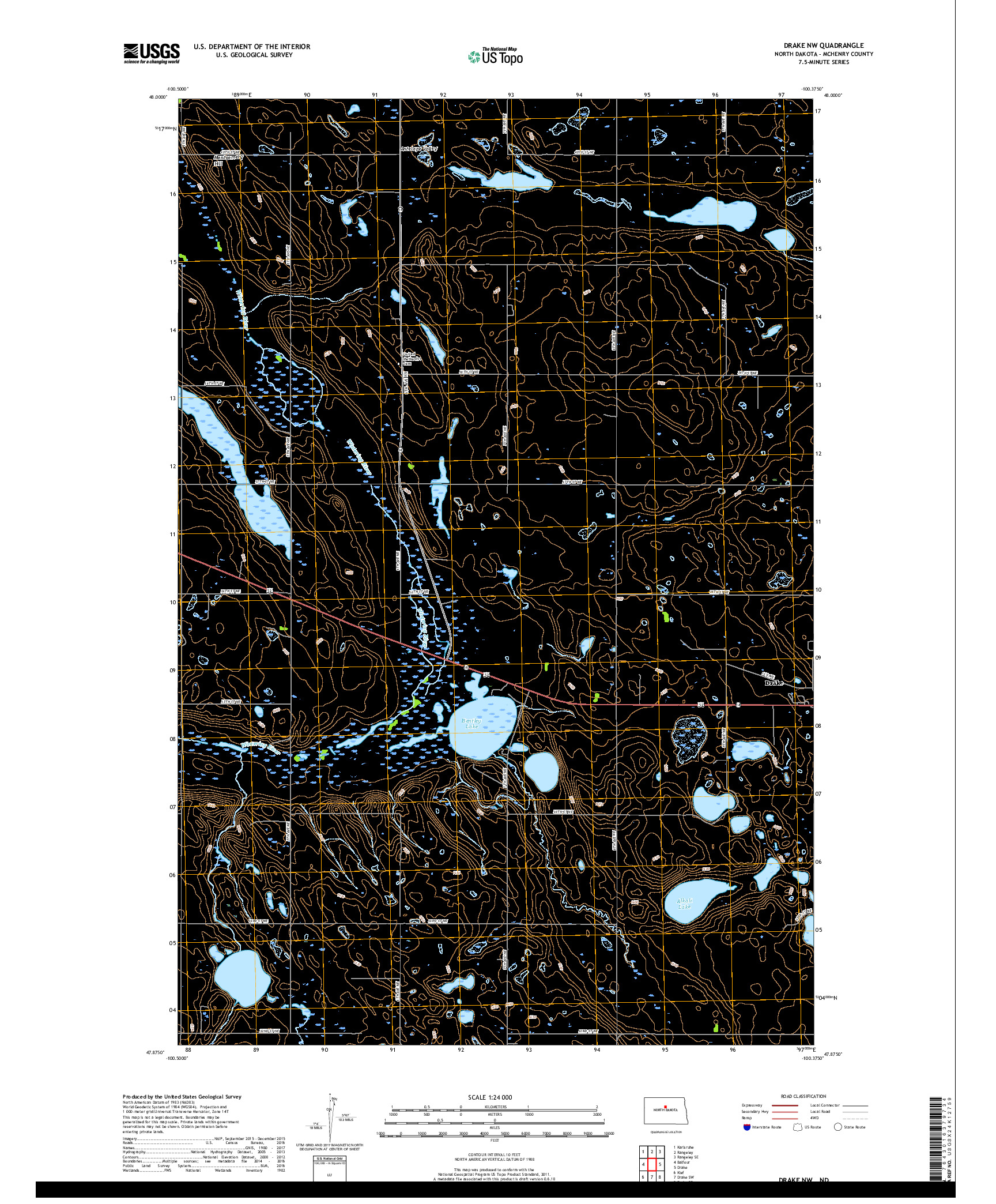 USGS US TOPO 7.5-MINUTE MAP FOR DRAKE NW, ND 2017