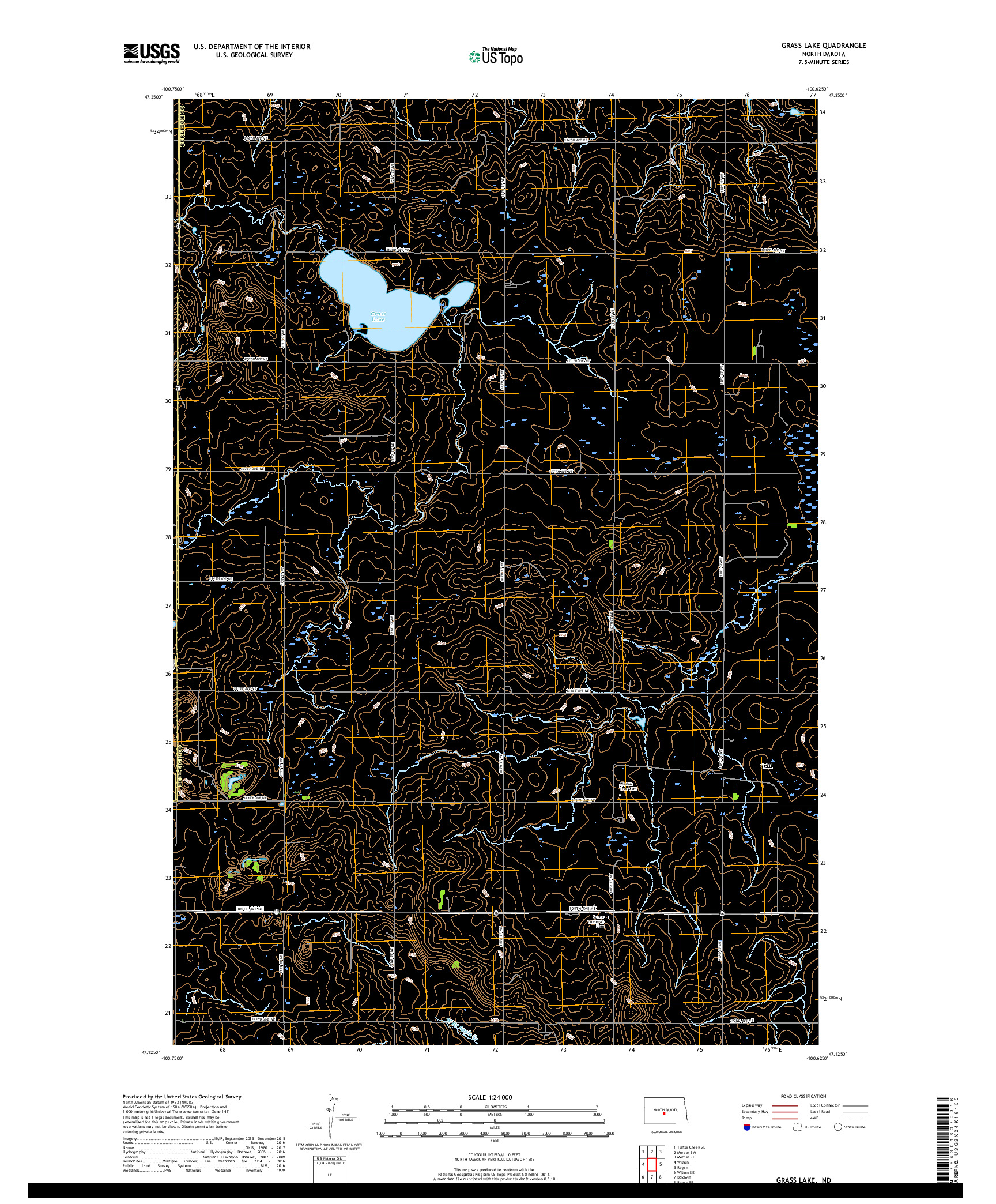 USGS US TOPO 7.5-MINUTE MAP FOR GRASS LAKE, ND 2017