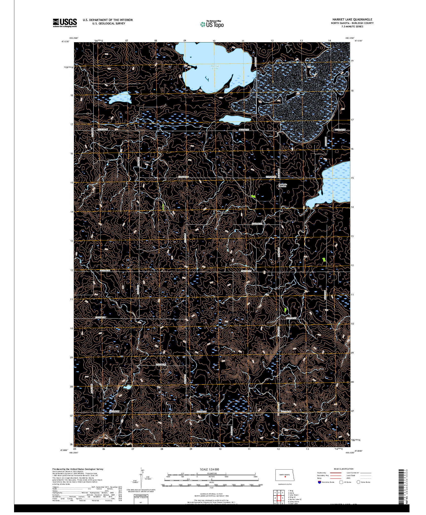 USGS US TOPO 7.5-MINUTE MAP FOR HARRIET LAKE, ND 2017