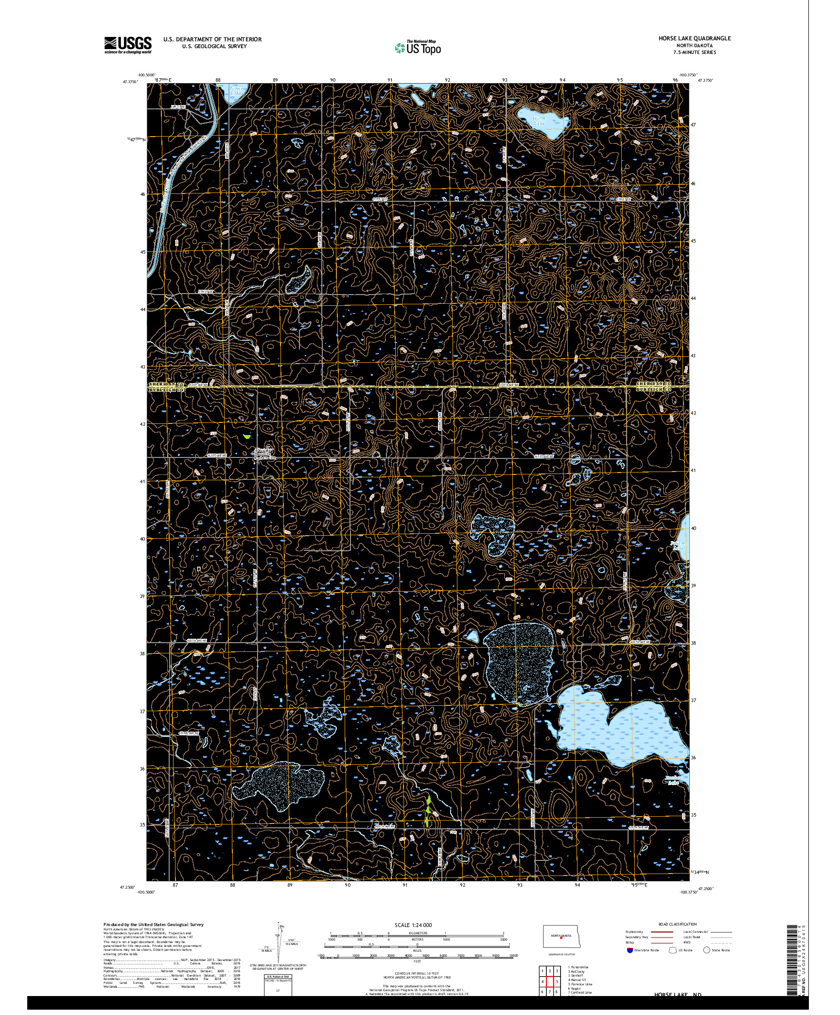 USGS US TOPO 7.5-MINUTE MAP FOR HORSE LAKE, ND 2017