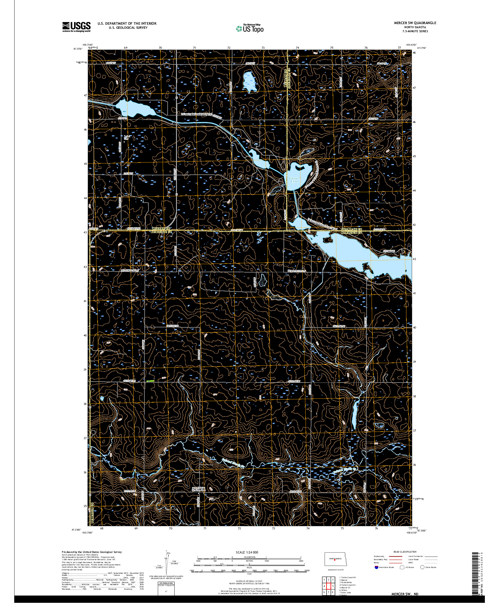 USGS US TOPO 7.5-MINUTE MAP FOR MERCER SW, ND 2017