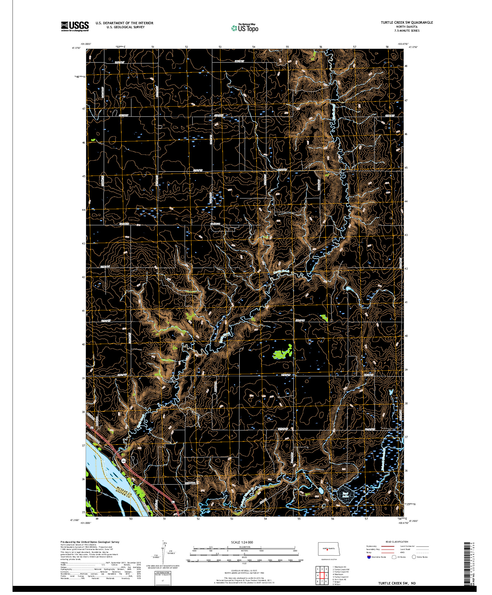 USGS US TOPO 7.5-MINUTE MAP FOR TURTLE CREEK SW, ND 2017