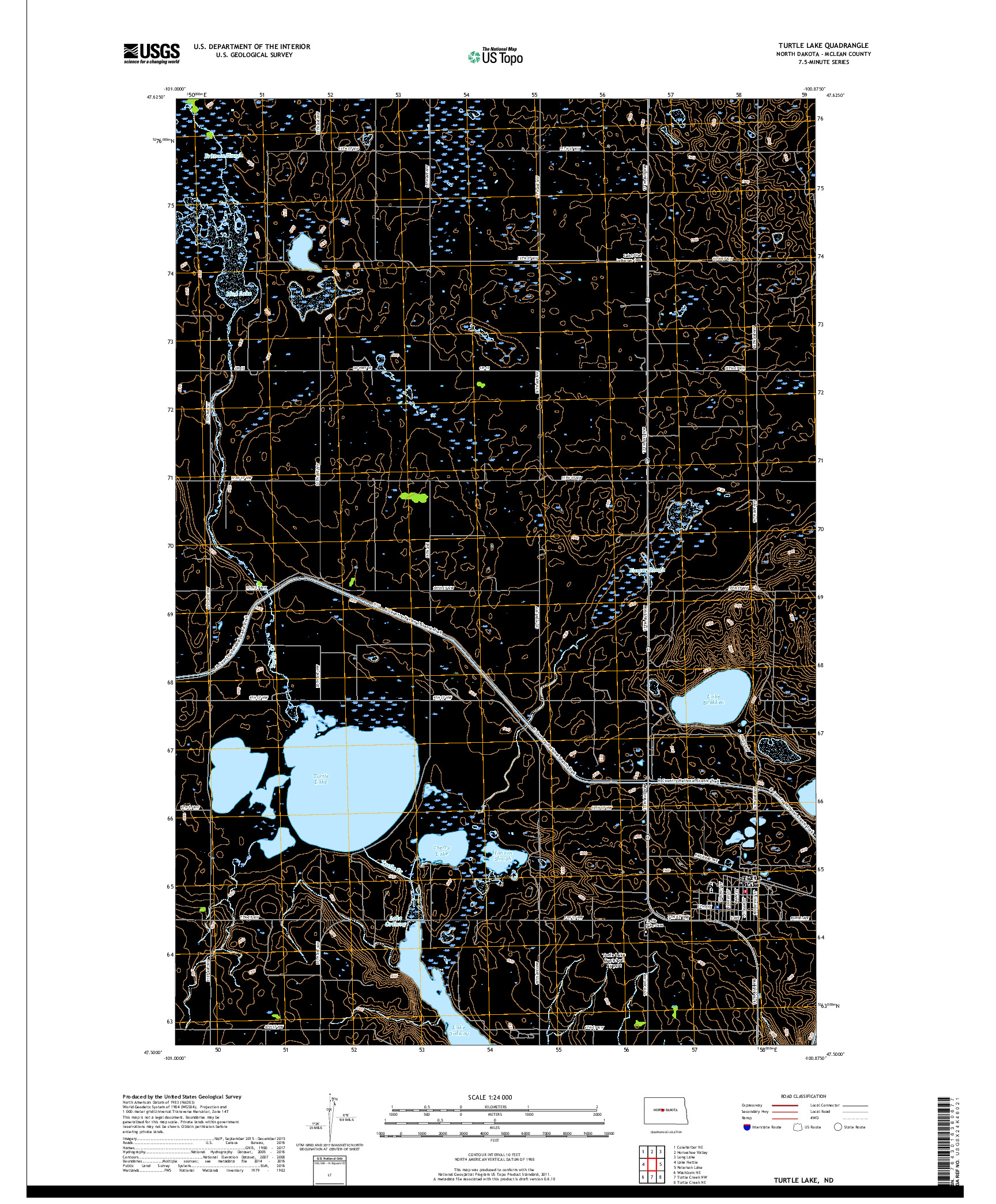 USGS US TOPO 7.5-MINUTE MAP FOR TURTLE LAKE, ND 2017