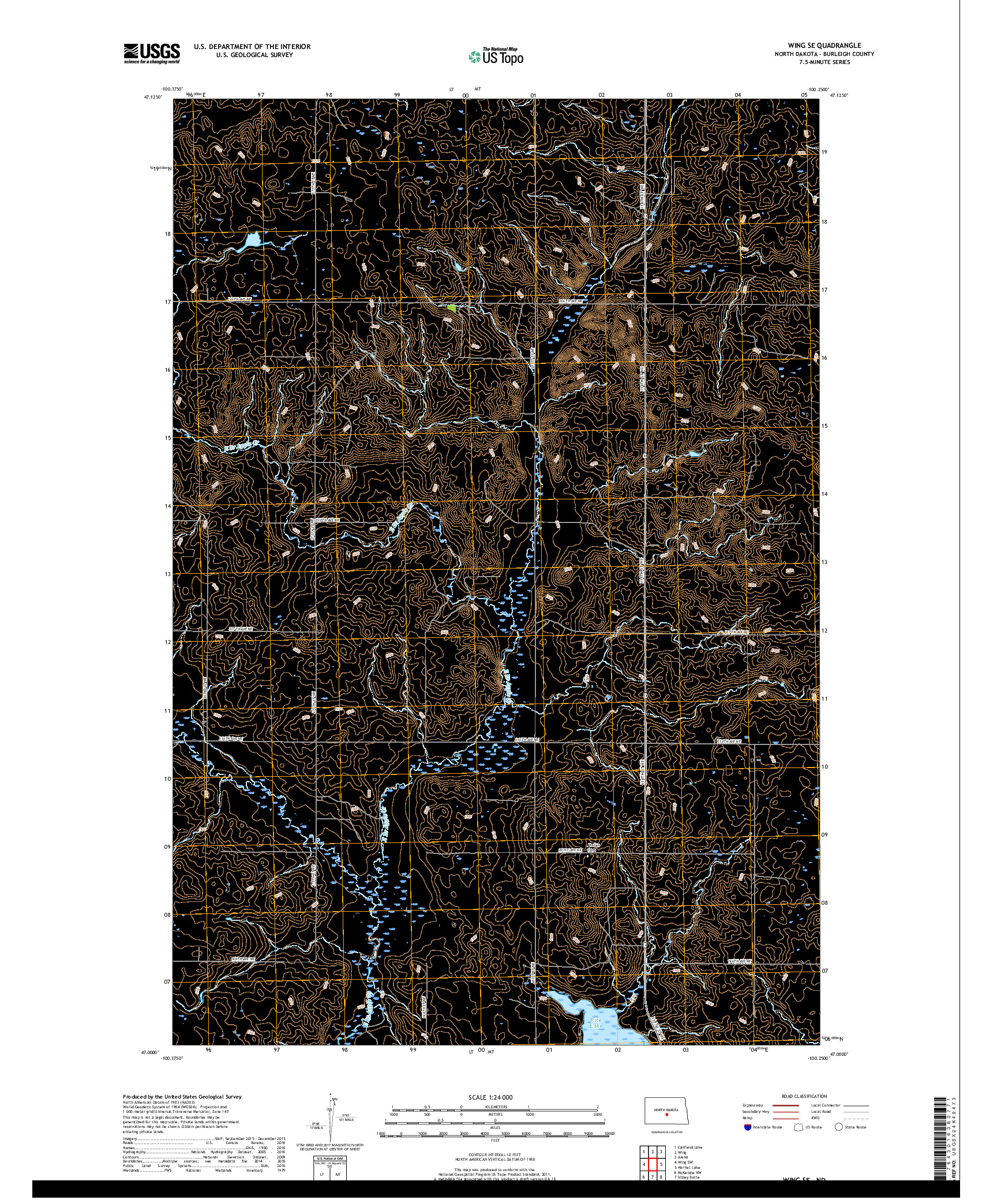 USGS US TOPO 7.5-MINUTE MAP FOR WING SE, ND 2017