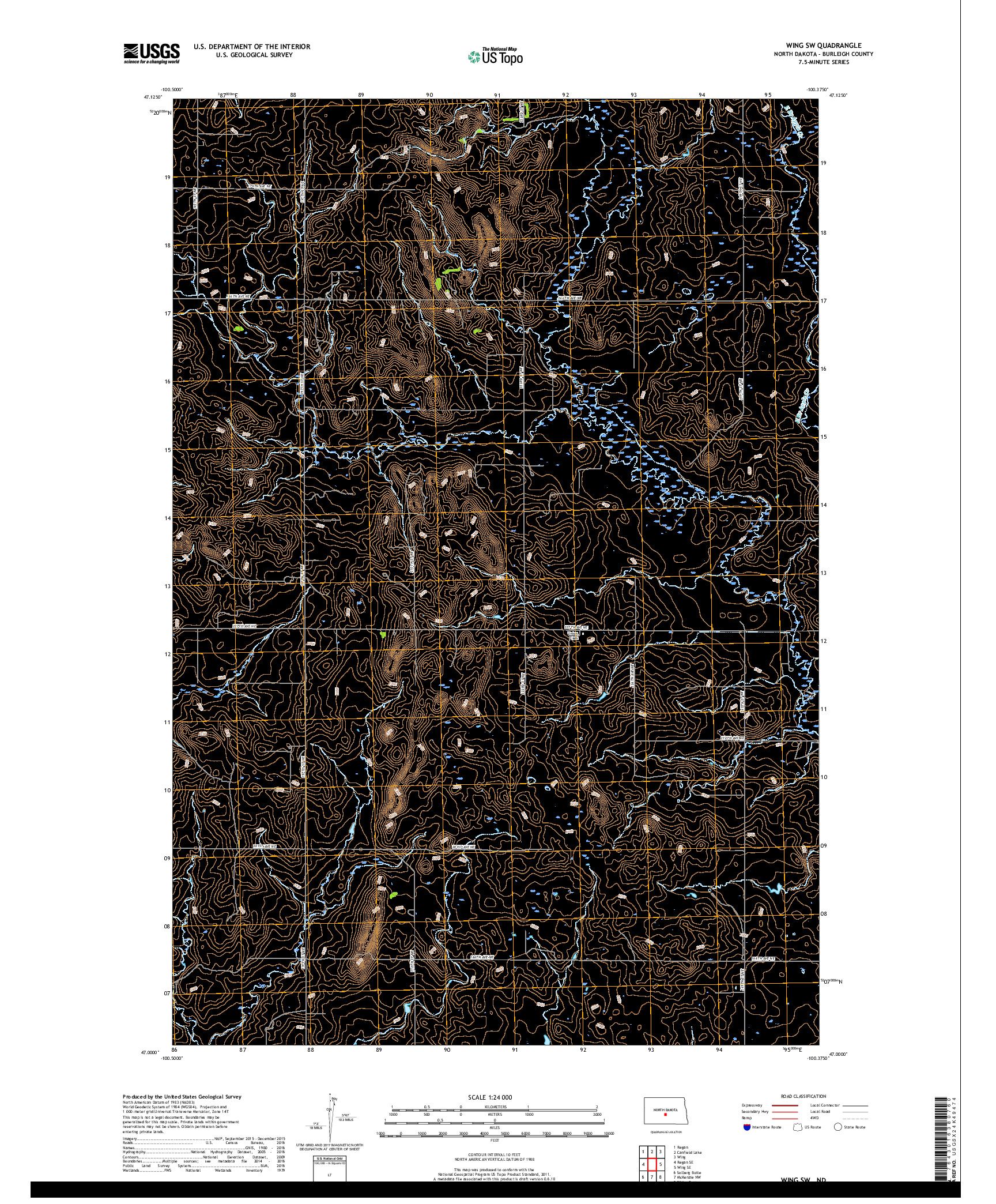 USGS US TOPO 7.5-MINUTE MAP FOR WING SW, ND 2017