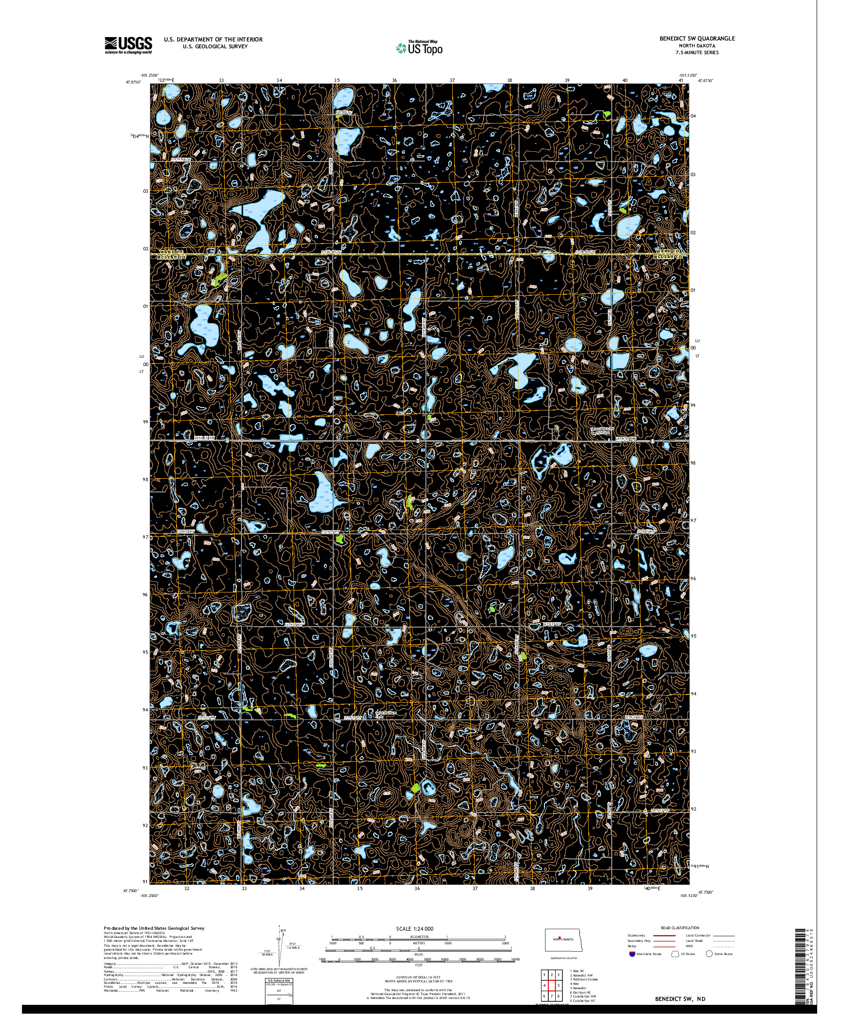 USGS US TOPO 7.5-MINUTE MAP FOR BENEDICT SW, ND 2017