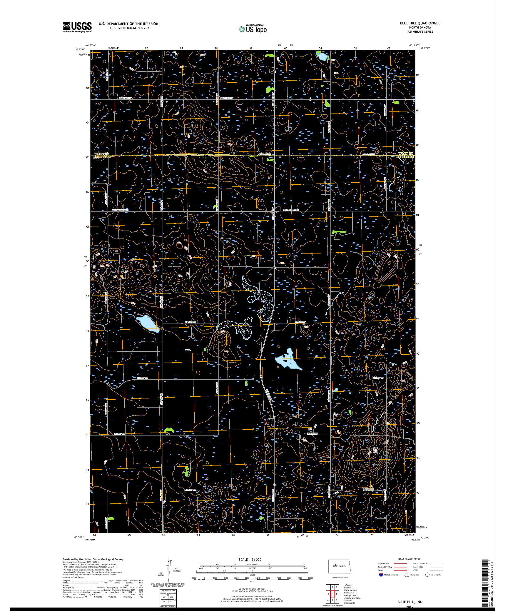 USGS US TOPO 7.5-MINUTE MAP FOR BLUE HILL, ND 2017