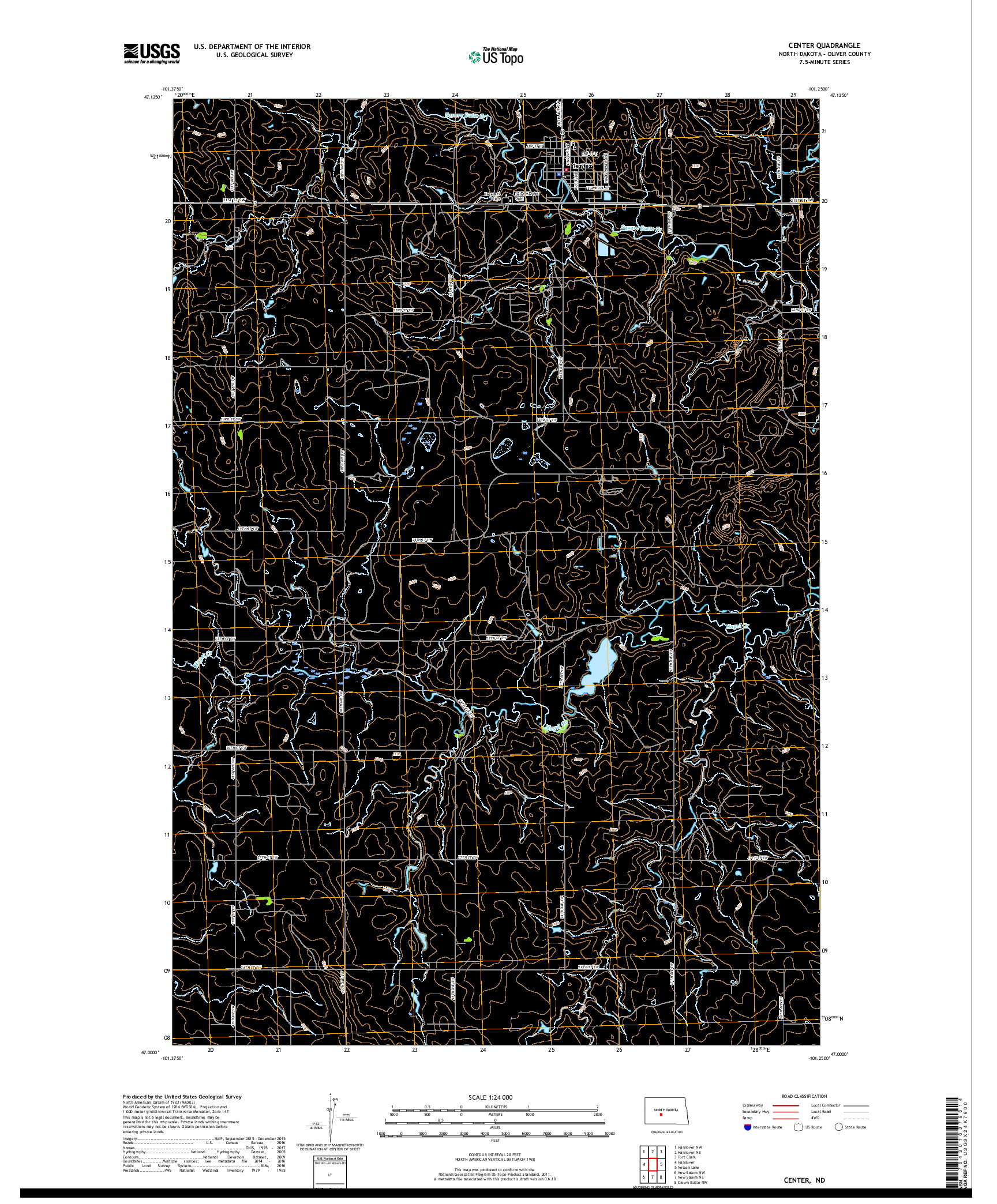 USGS US TOPO 7.5-MINUTE MAP FOR CENTER, ND 2017