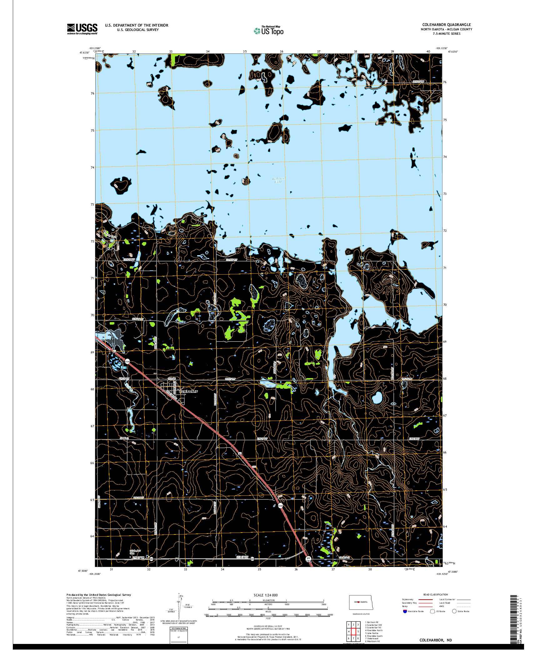 USGS US TOPO 7.5-MINUTE MAP FOR COLEHARBOR, ND 2017
