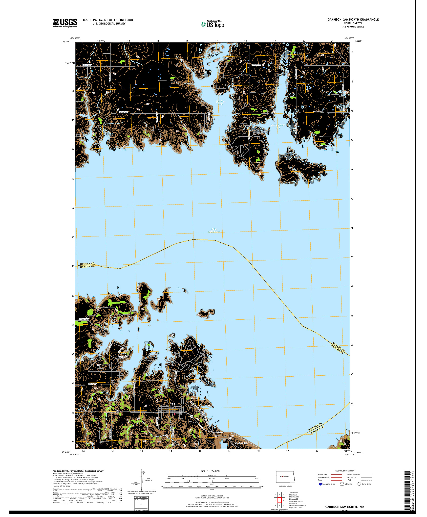 USGS US TOPO 7.5-MINUTE MAP FOR GARRISON DAM NORTH, ND 2017