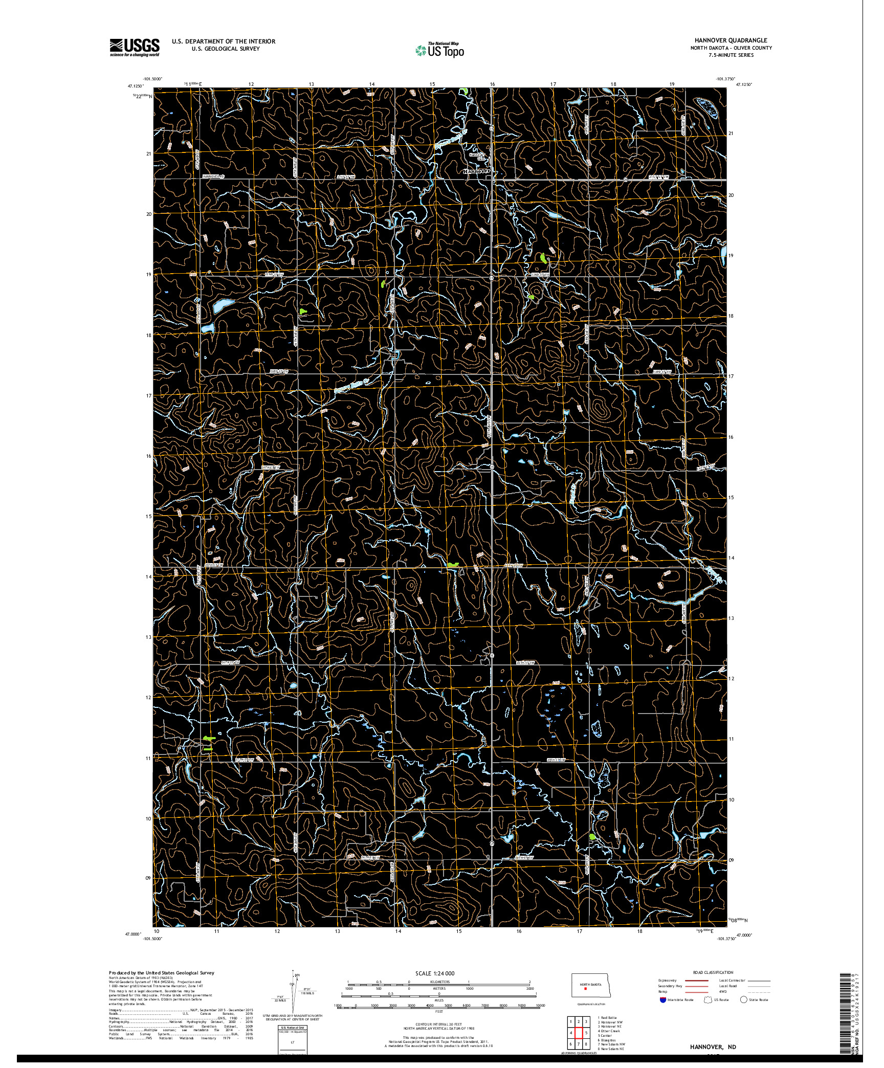 USGS US TOPO 7.5-MINUTE MAP FOR HANNOVER, ND 2017