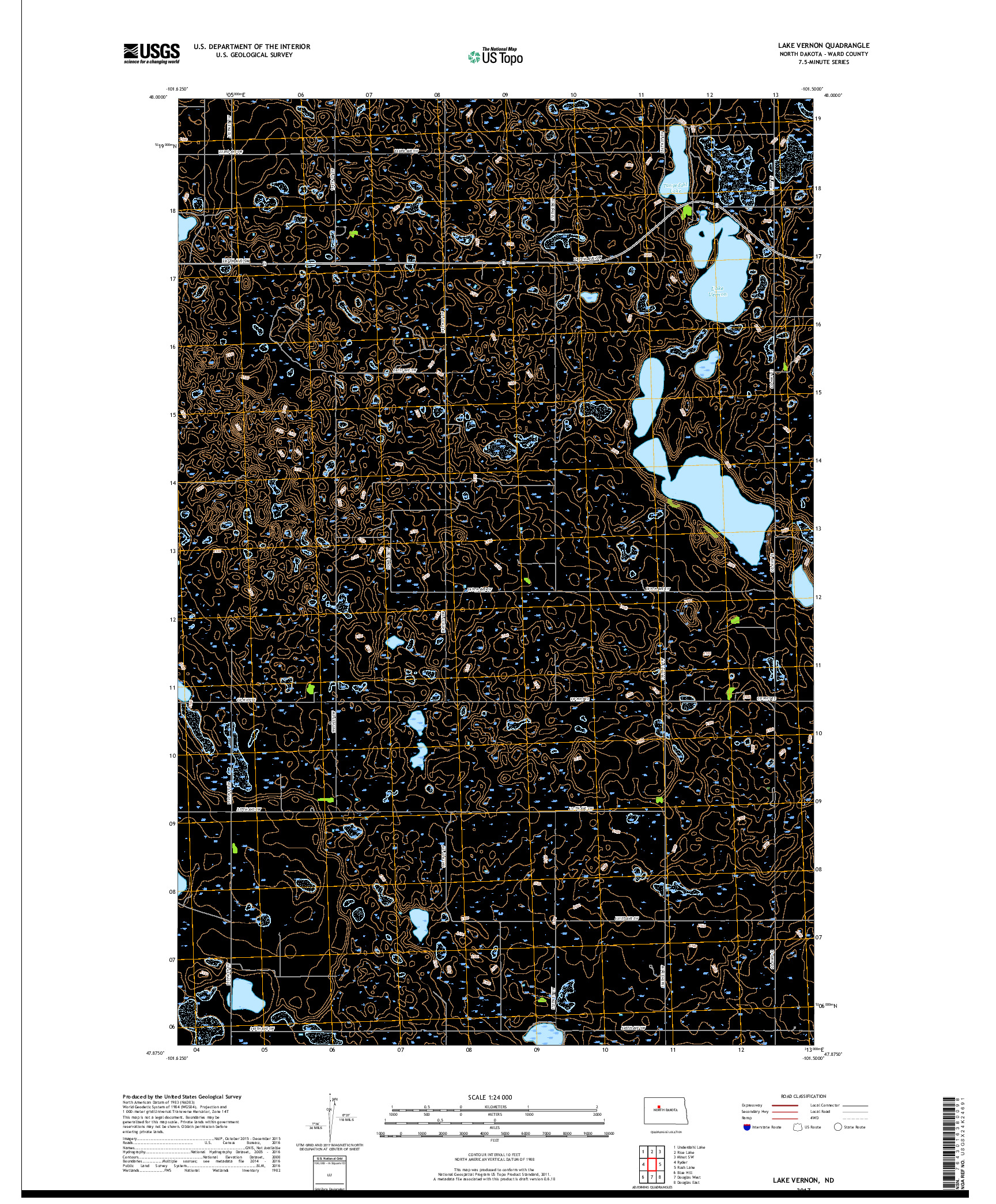 USGS US TOPO 7.5-MINUTE MAP FOR LAKE VERNON, ND 2017