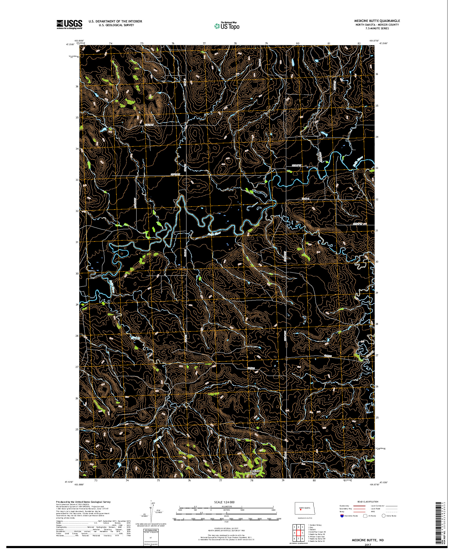 USGS US TOPO 7.5-MINUTE MAP FOR MEDICINE BUTTE, ND 2017