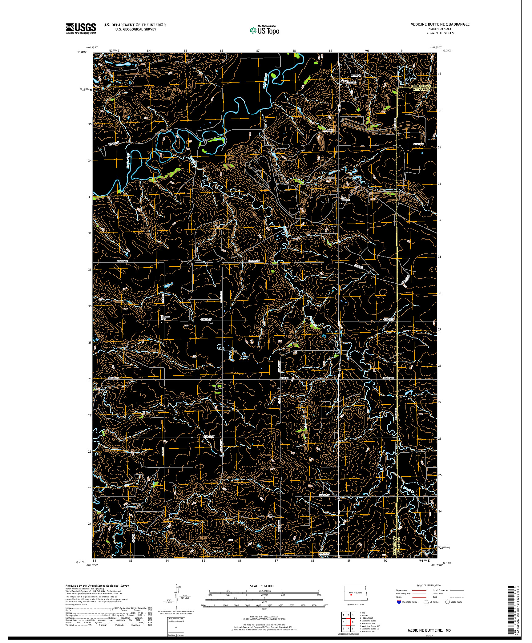 USGS US TOPO 7.5-MINUTE MAP FOR MEDICINE BUTTE NE, ND 2017