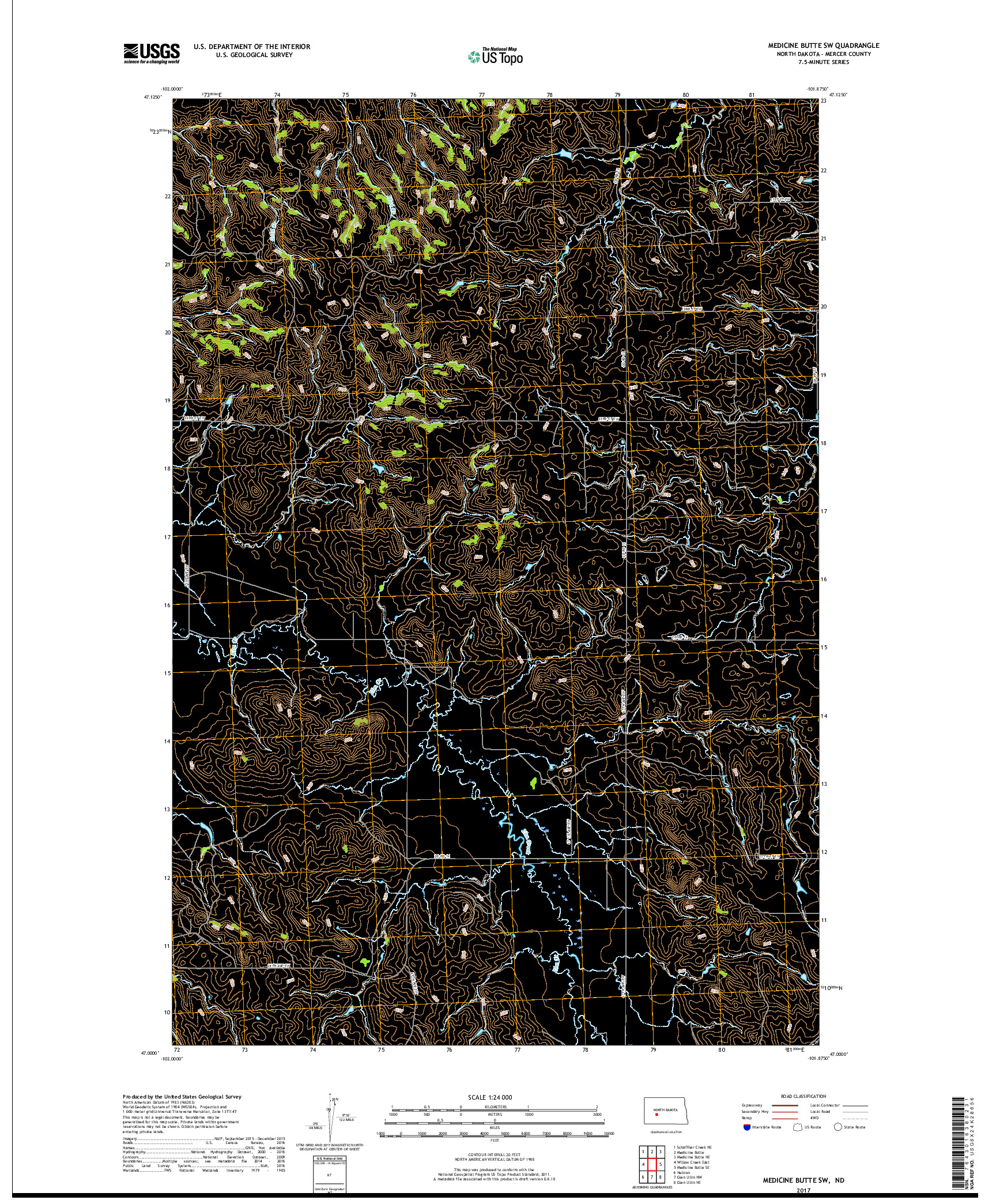 USGS US TOPO 7.5-MINUTE MAP FOR MEDICINE BUTTE SW, ND 2017