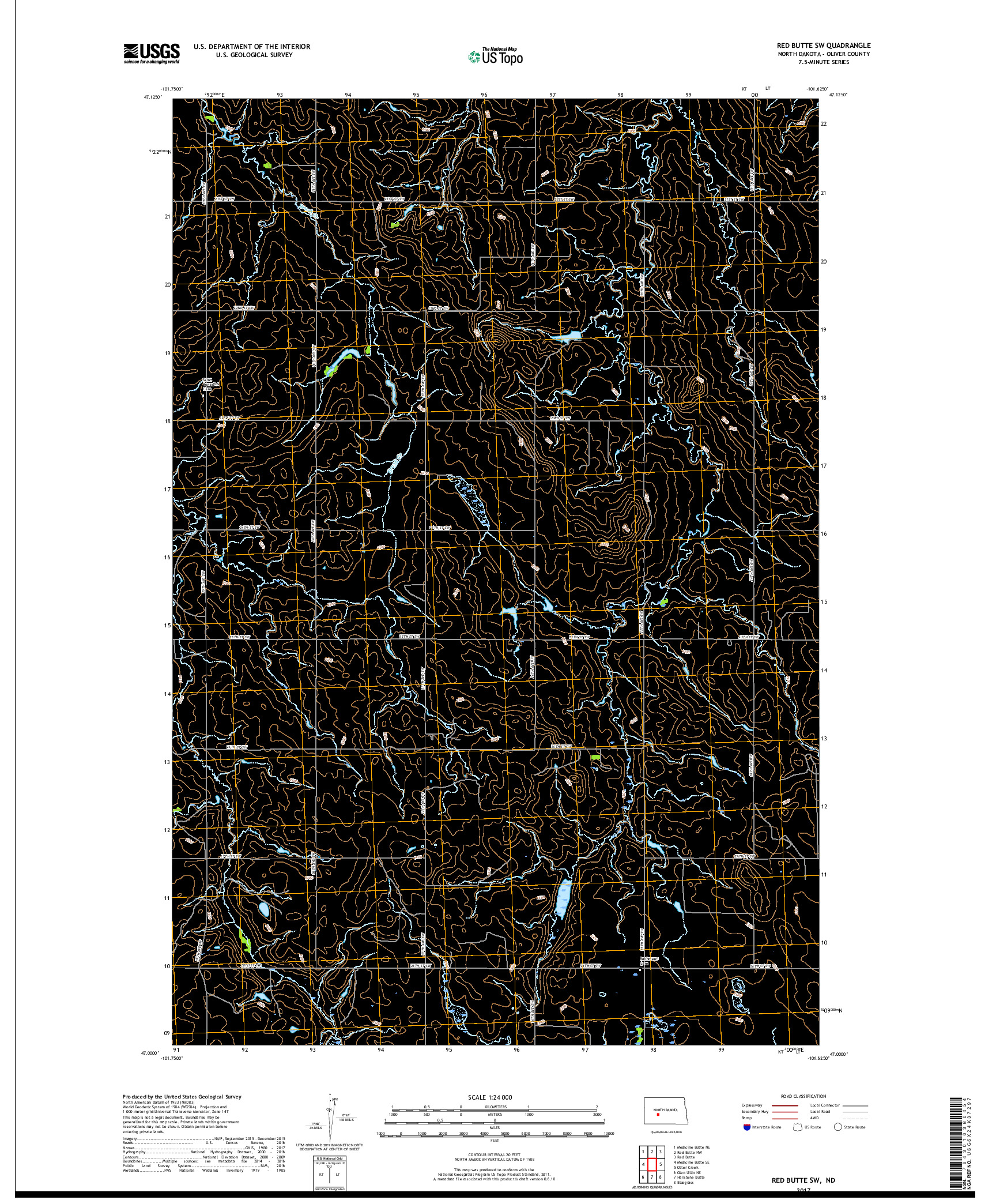 USGS US TOPO 7.5-MINUTE MAP FOR RED BUTTE SW, ND 2017