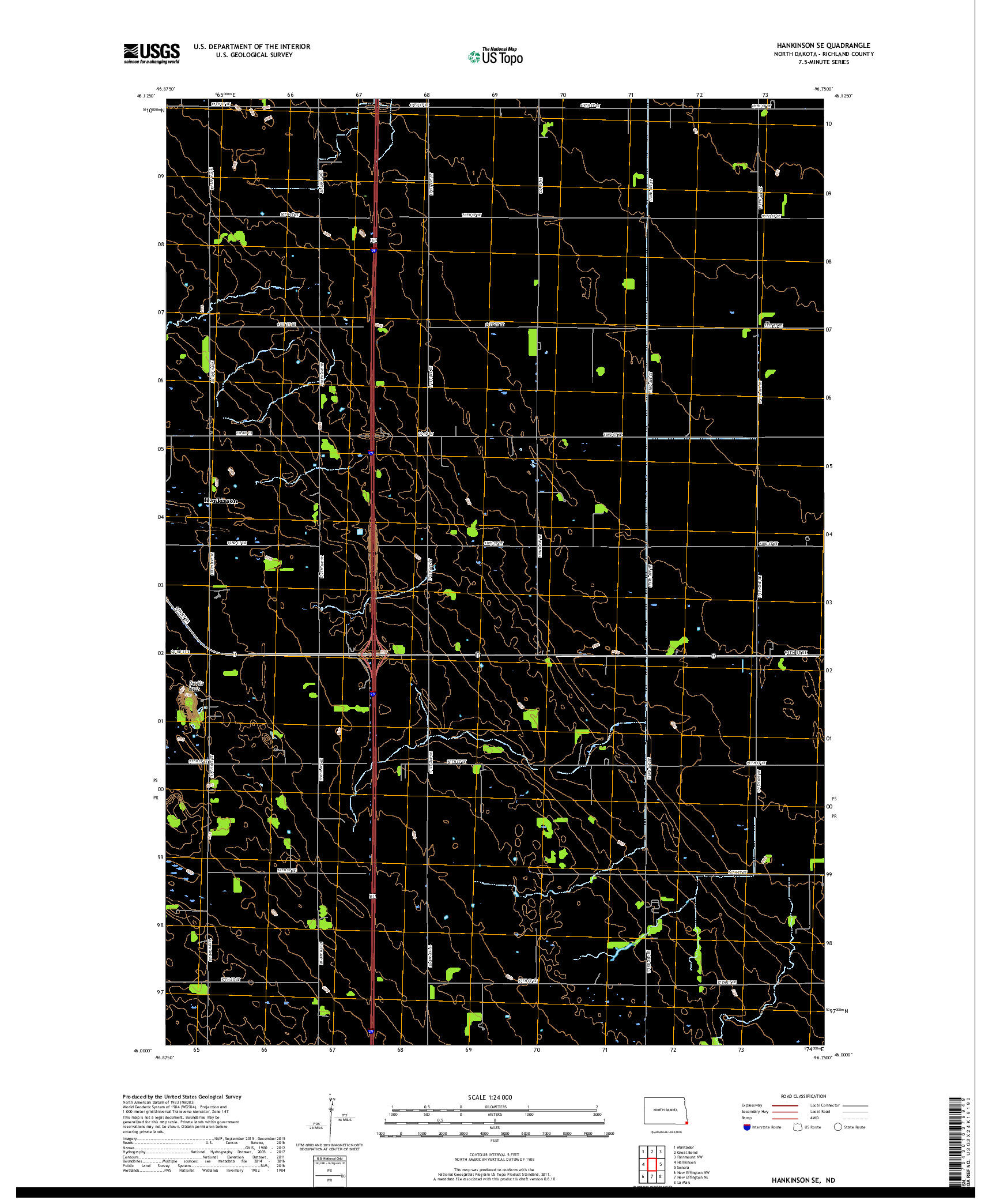 USGS US TOPO 7.5-MINUTE MAP FOR HANKINSON SE, ND 2017