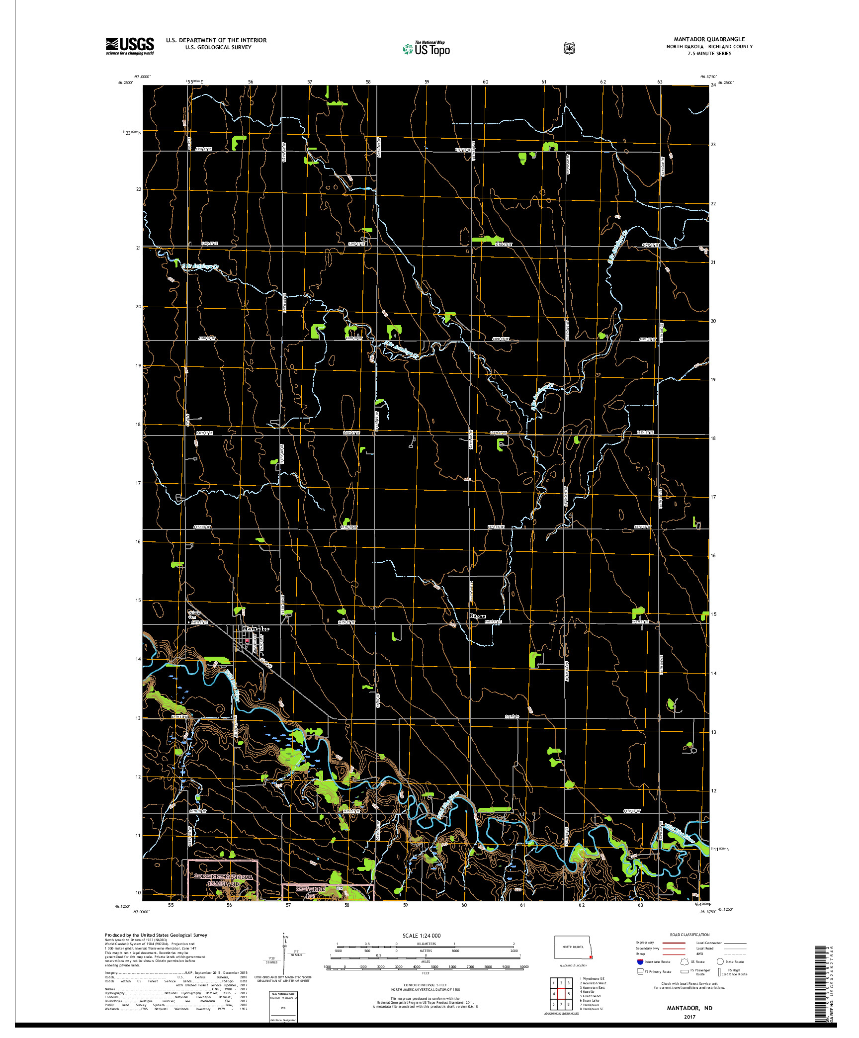 USGS US TOPO 7.5-MINUTE MAP FOR MANTADOR, ND 2017