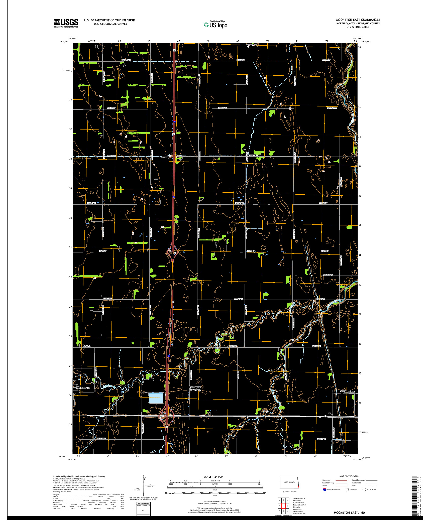 USGS US TOPO 7.5-MINUTE MAP FOR MOORETON EAST, ND 2017