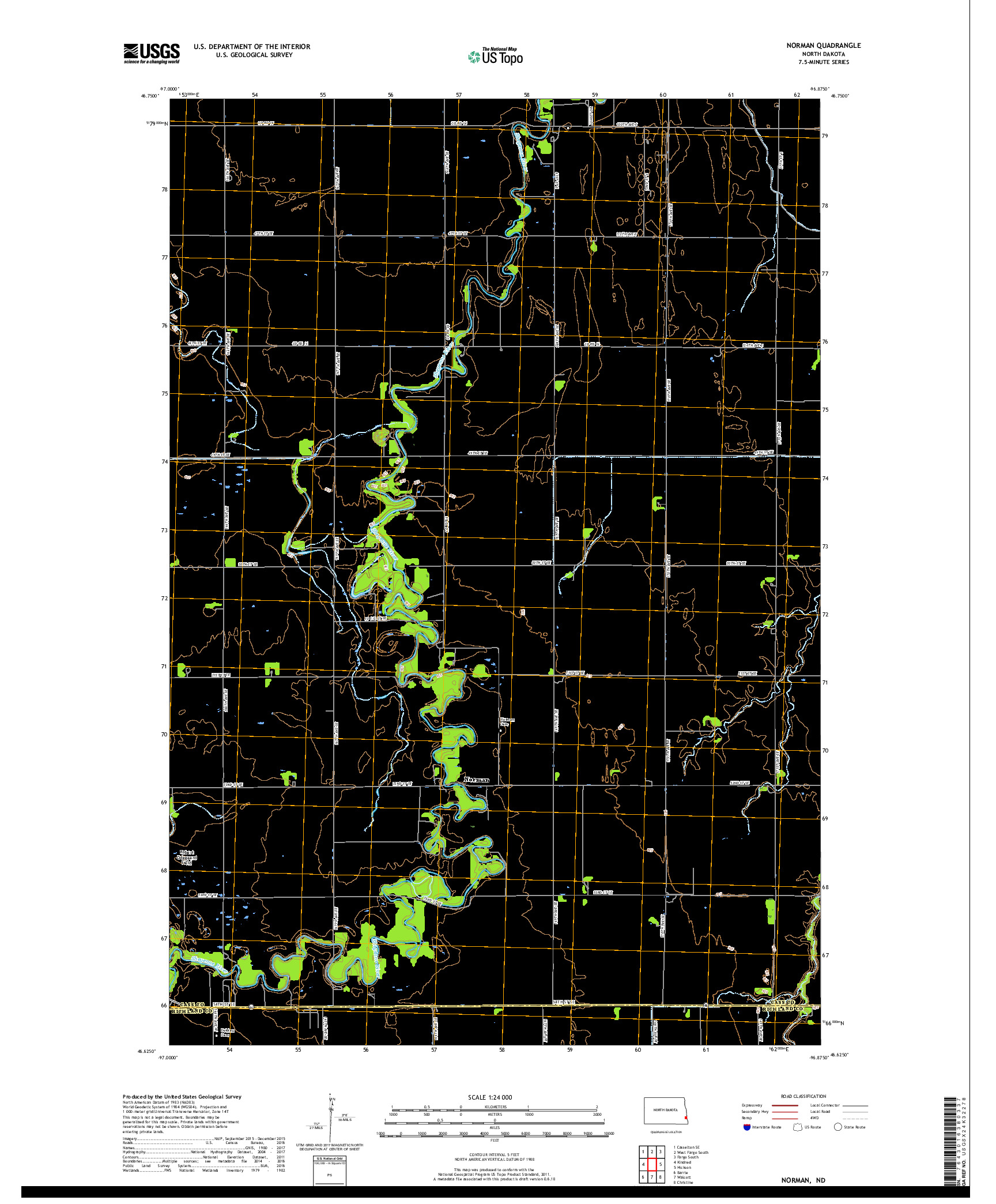 USGS US TOPO 7.5-MINUTE MAP FOR NORMAN, ND 2017