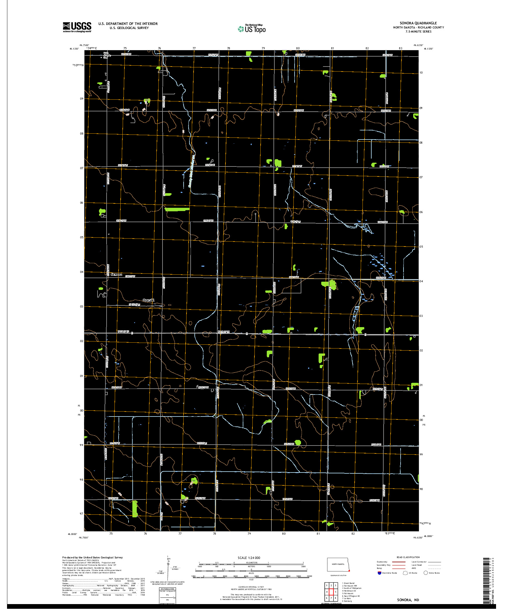 USGS US TOPO 7.5-MINUTE MAP FOR SONORA, ND 2017