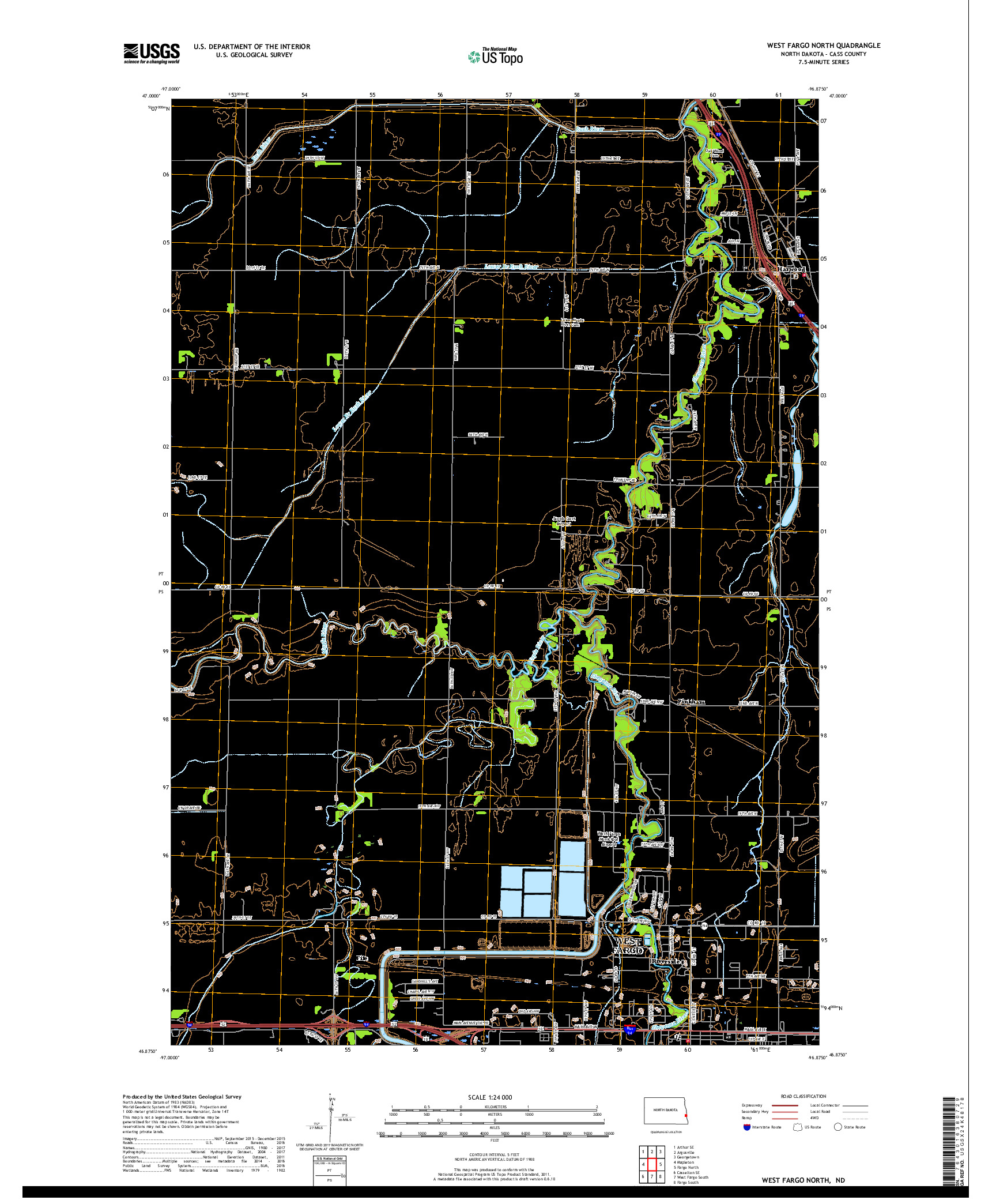 USGS US TOPO 7.5-MINUTE MAP FOR WEST FARGO NORTH, ND 2017