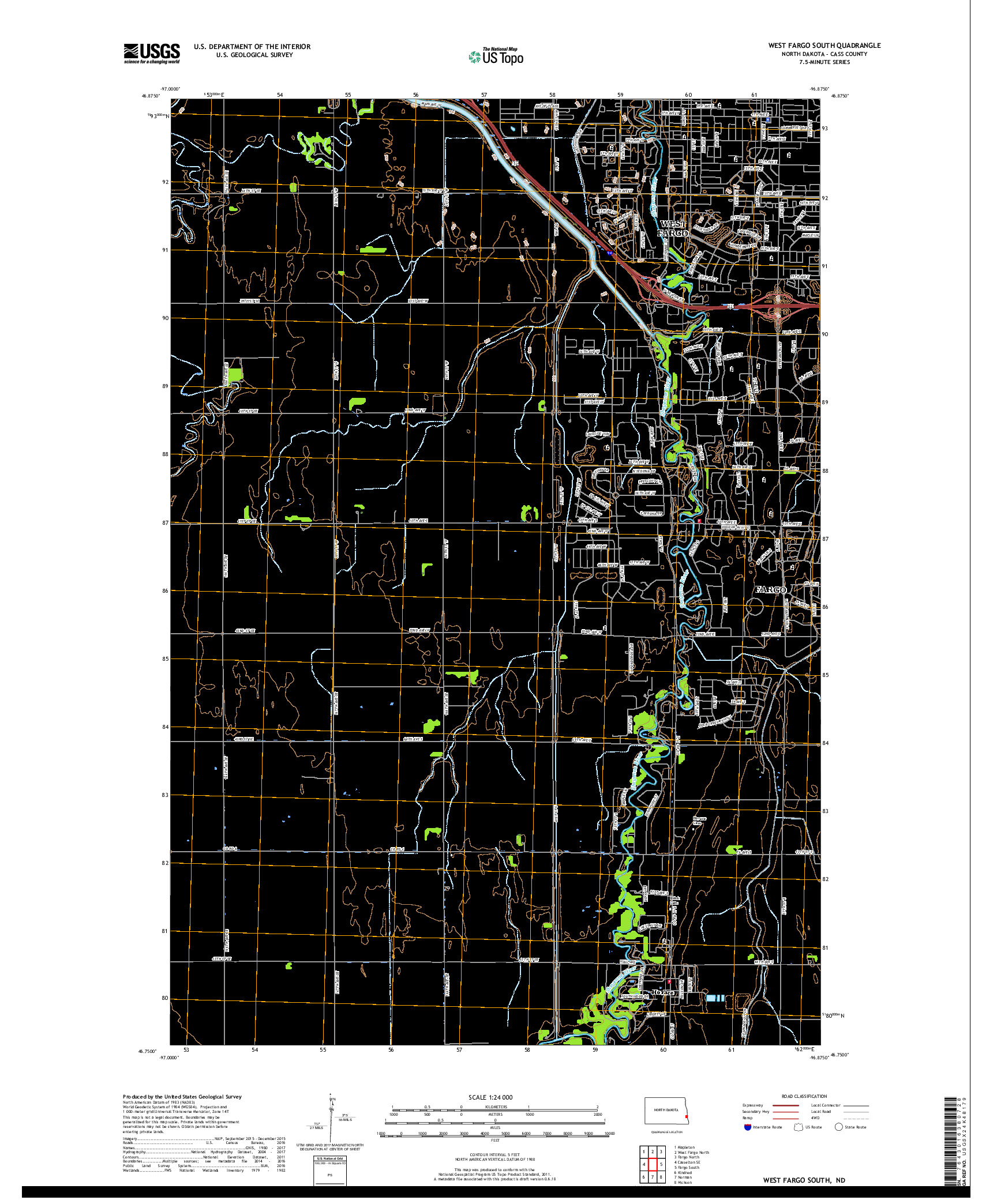 USGS US TOPO 7.5-MINUTE MAP FOR WEST FARGO SOUTH, ND 2017