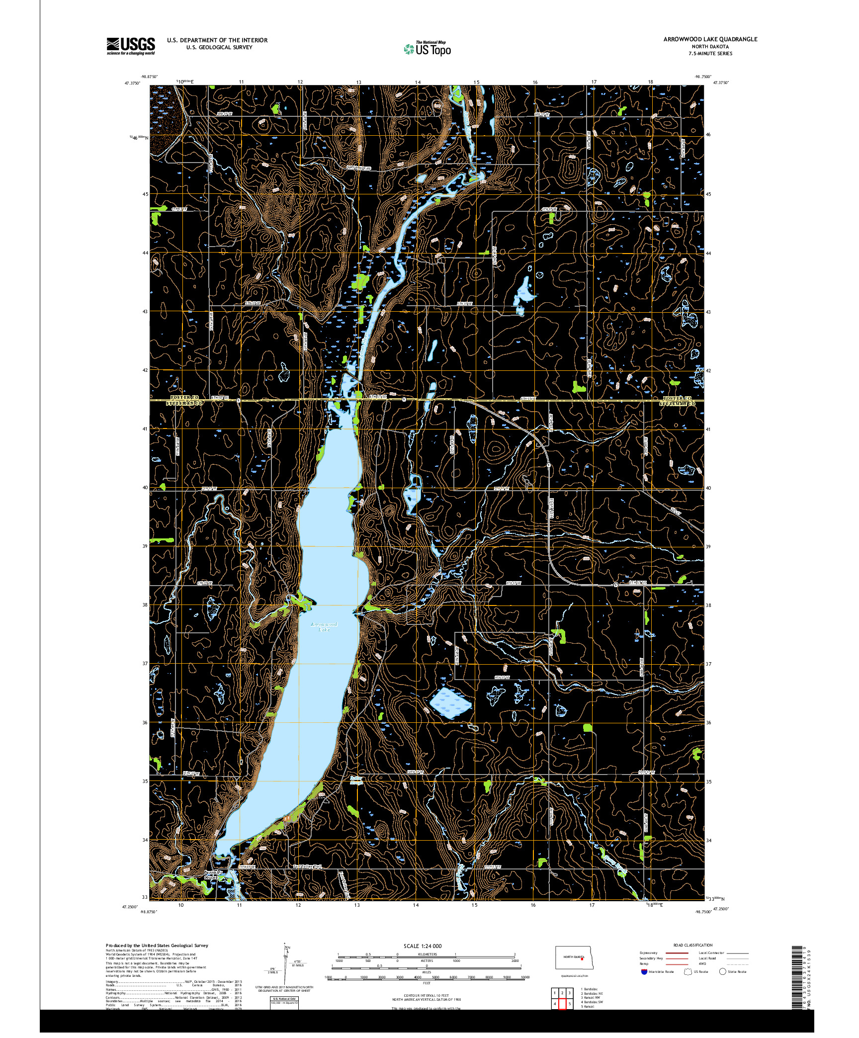 USGS US TOPO 7.5-MINUTE MAP FOR ARROWWOOD LAKE, ND 2017