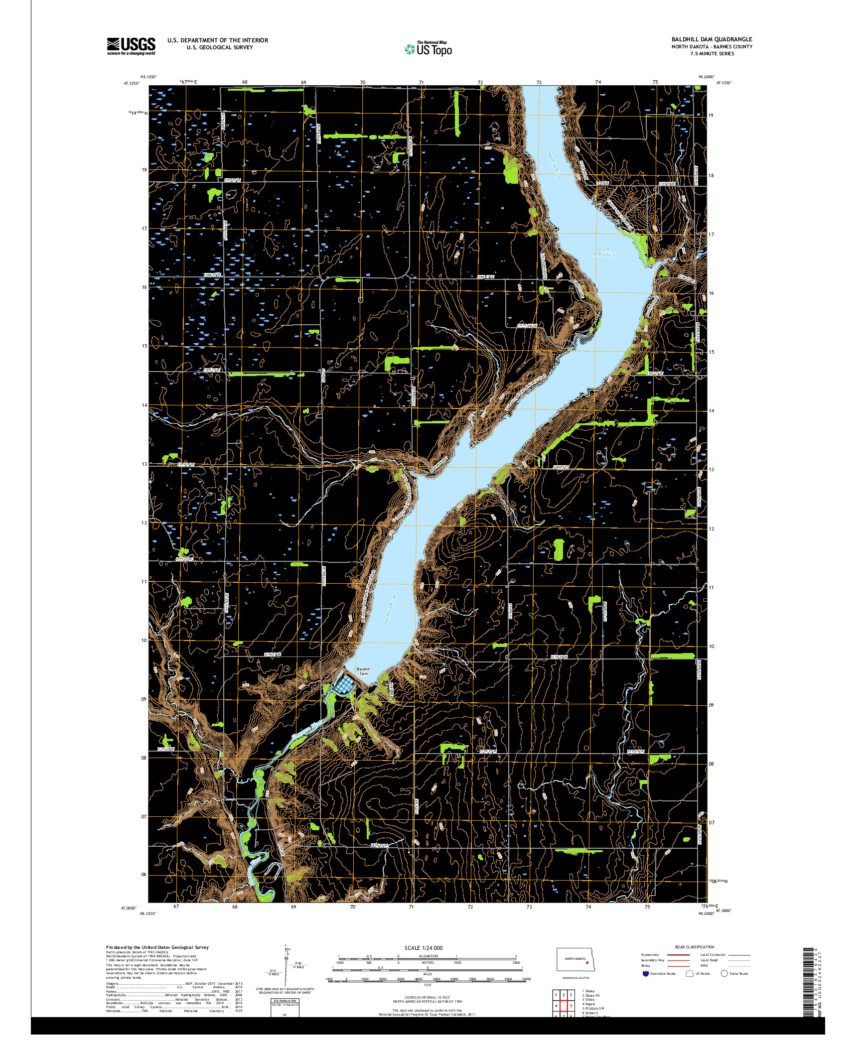 USGS US TOPO 7.5-MINUTE MAP FOR BALDHILL DAM, ND 2017