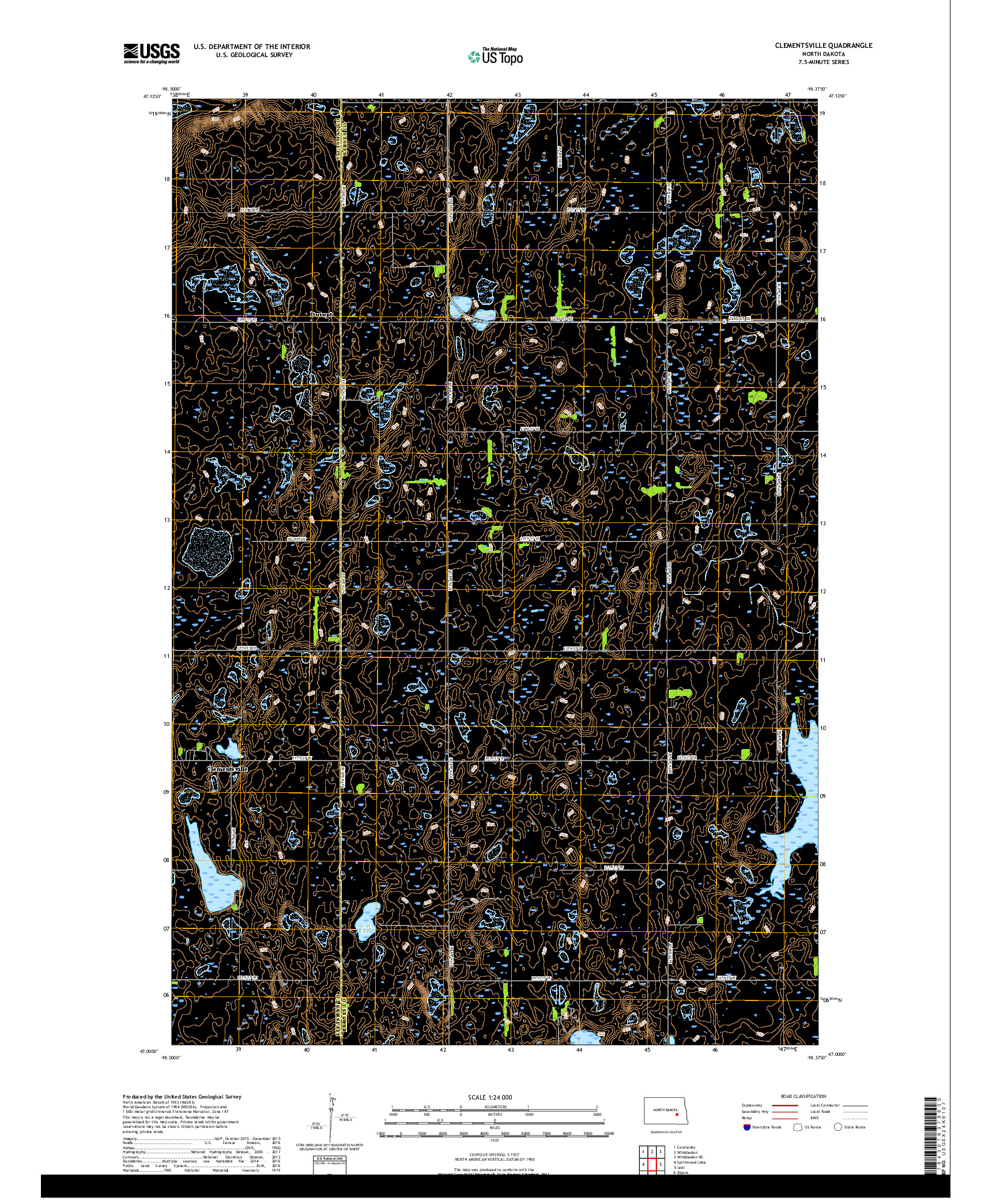 USGS US TOPO 7.5-MINUTE MAP FOR CLEMENTSVILLE, ND 2017