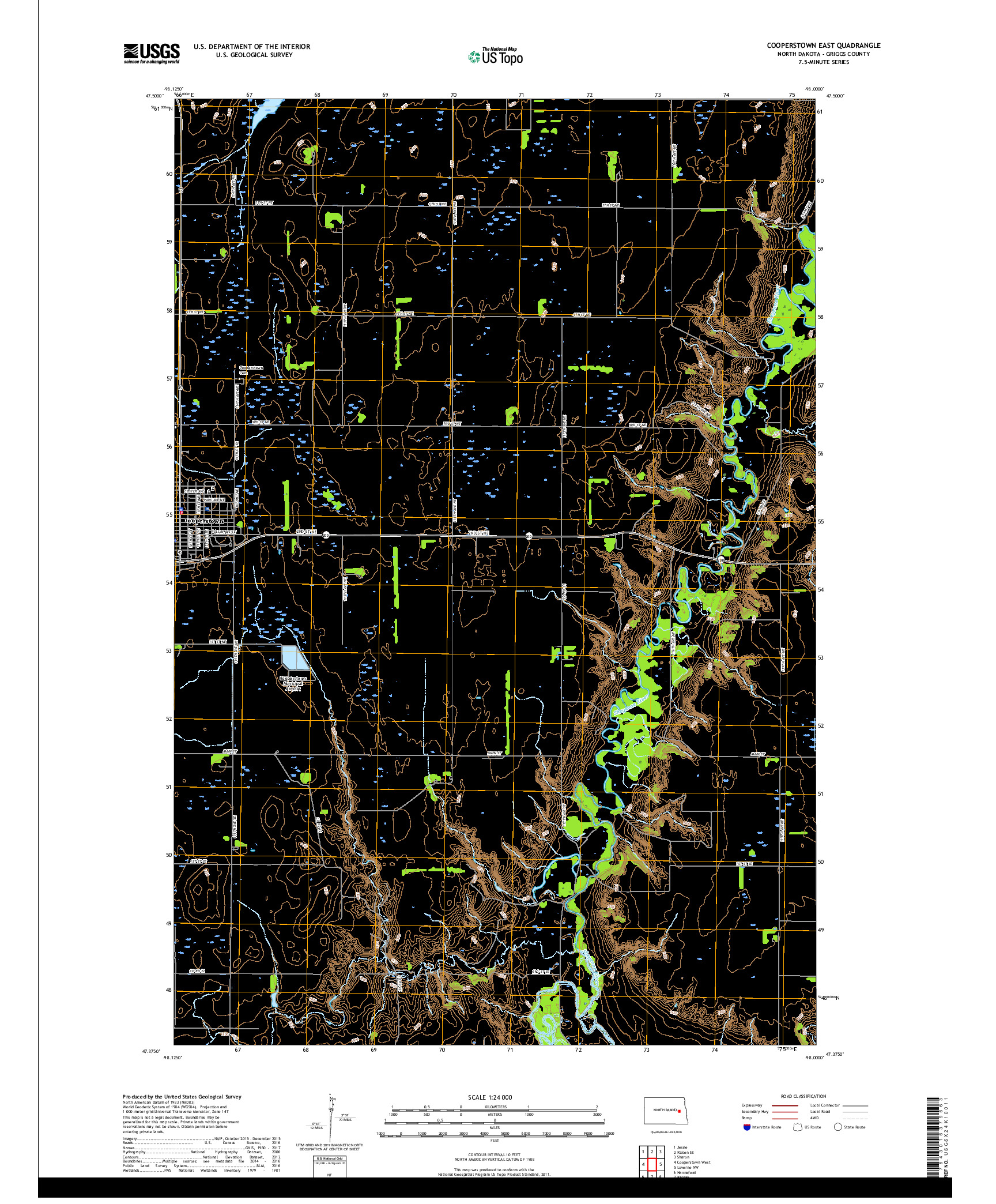 USGS US TOPO 7.5-MINUTE MAP FOR COOPERSTOWN EAST, ND 2017