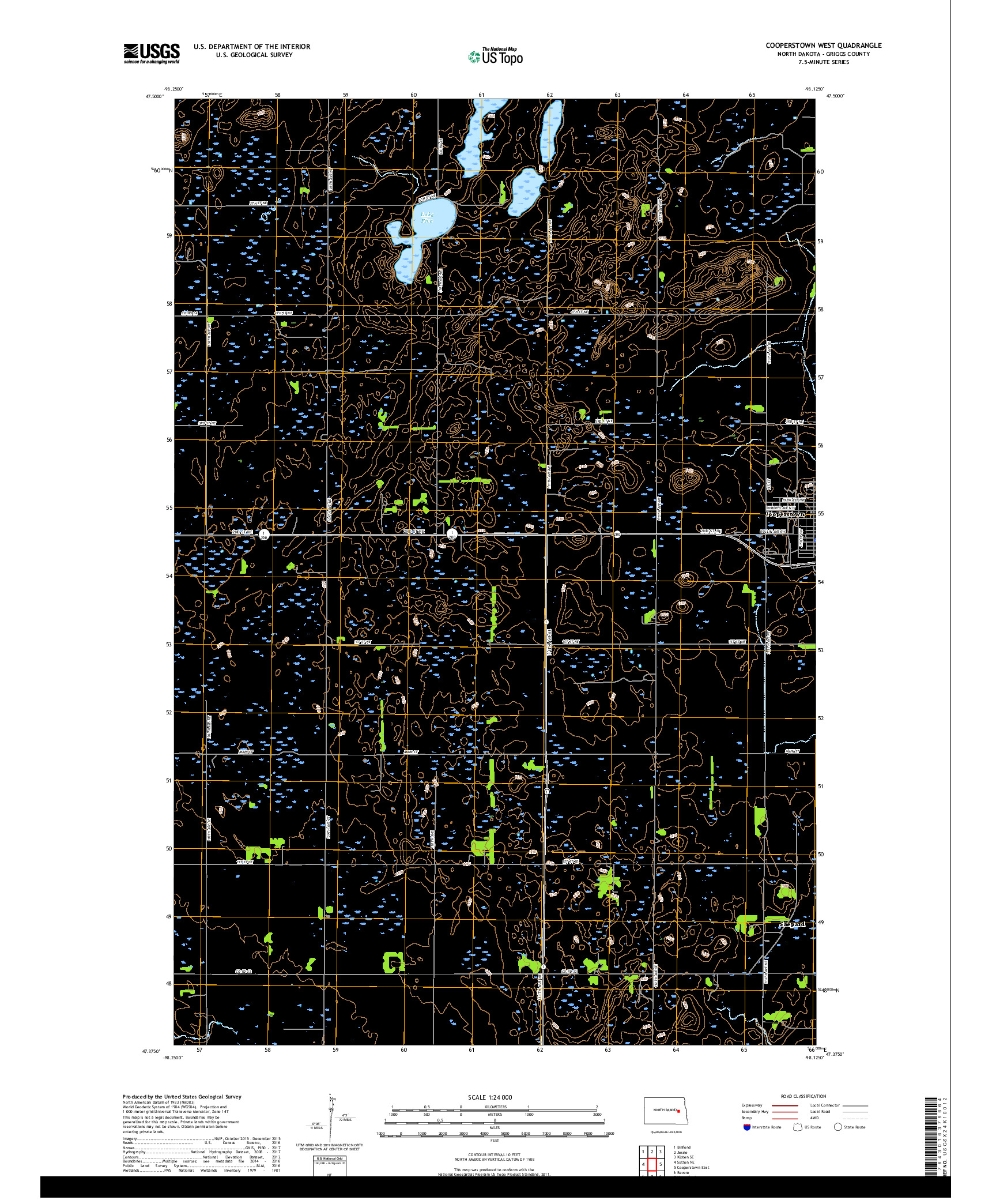 USGS US TOPO 7.5-MINUTE MAP FOR COOPERSTOWN WEST, ND 2017