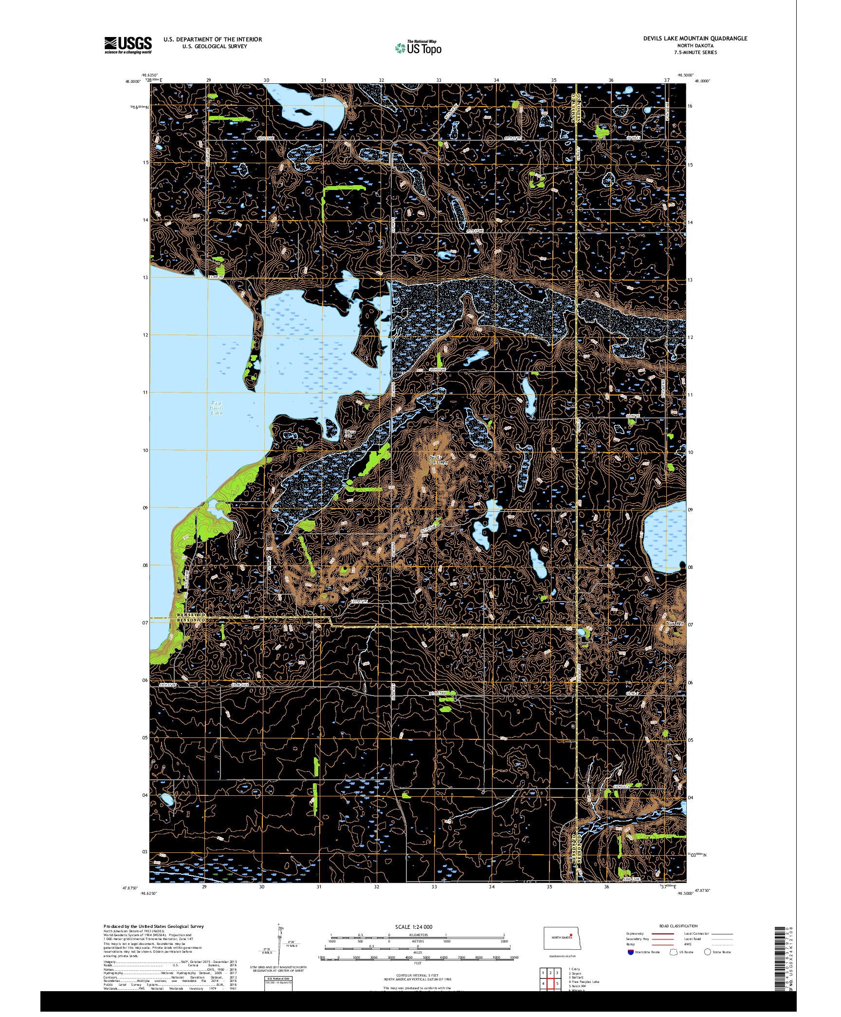 USGS US TOPO 7.5-MINUTE MAP FOR DEVILS LAKE MOUNTAIN, ND 2017