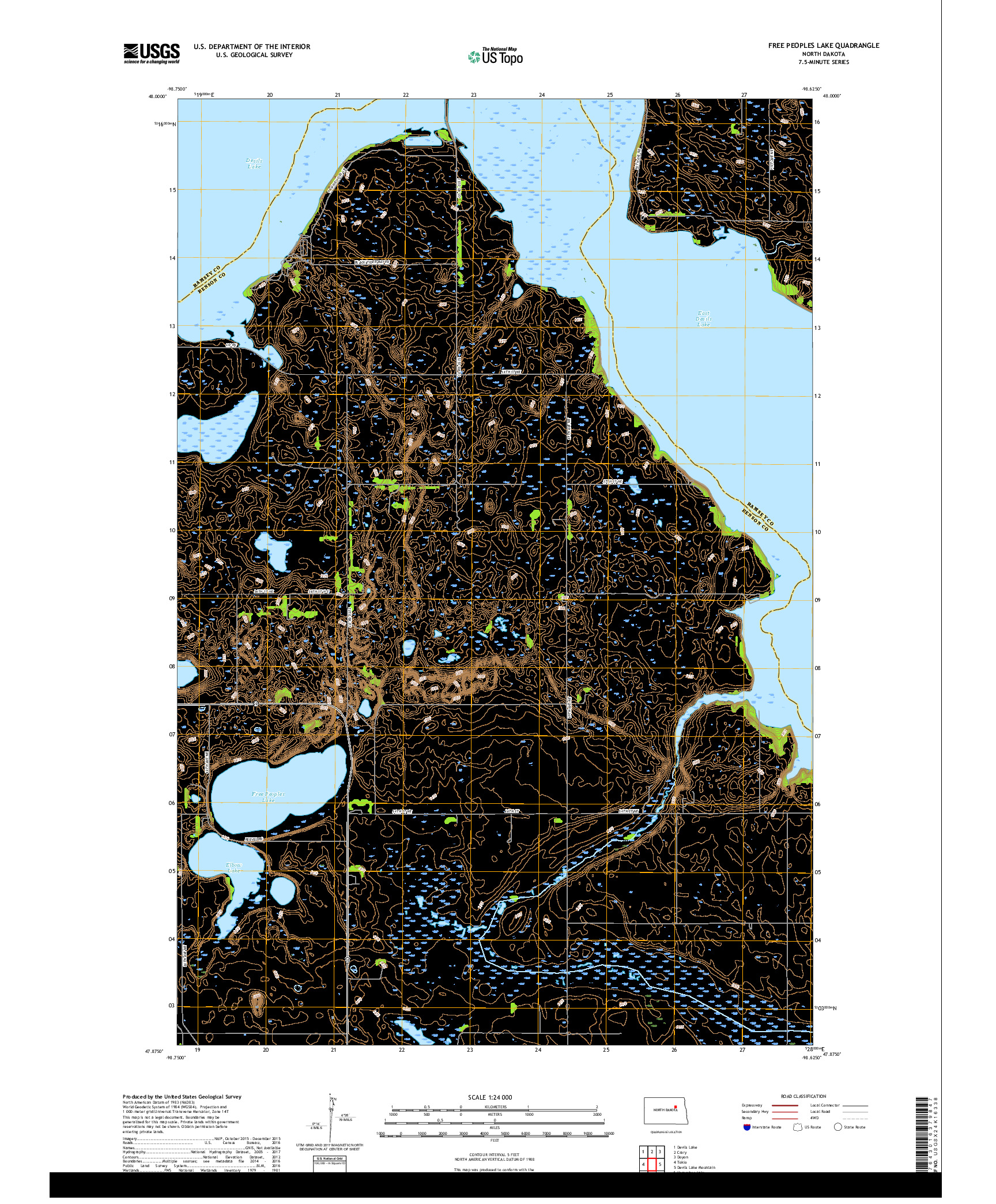 USGS US TOPO 7.5-MINUTE MAP FOR FREE PEOPLES LAKE, ND 2017