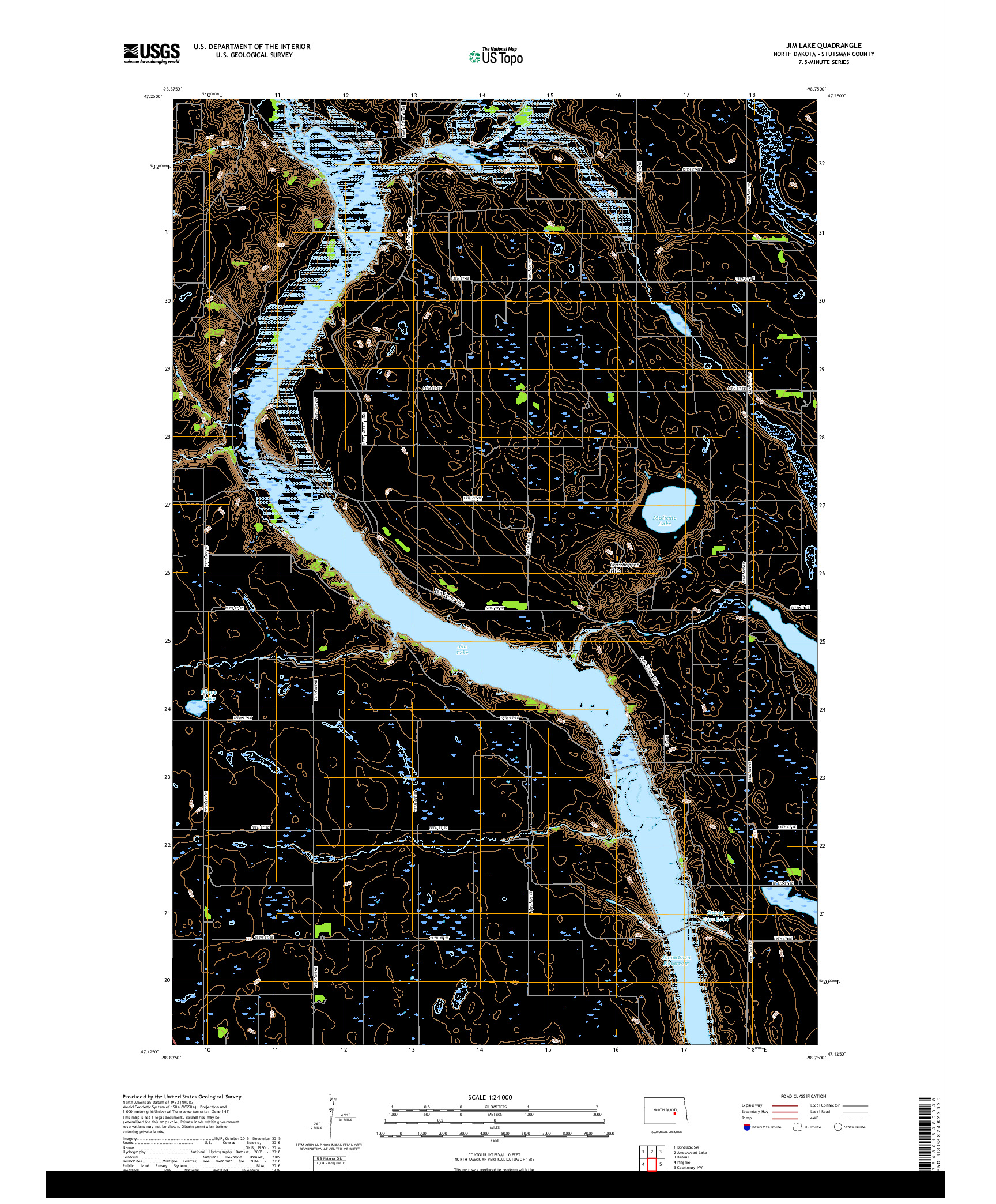 USGS US TOPO 7.5-MINUTE MAP FOR JIM LAKE, ND 2017