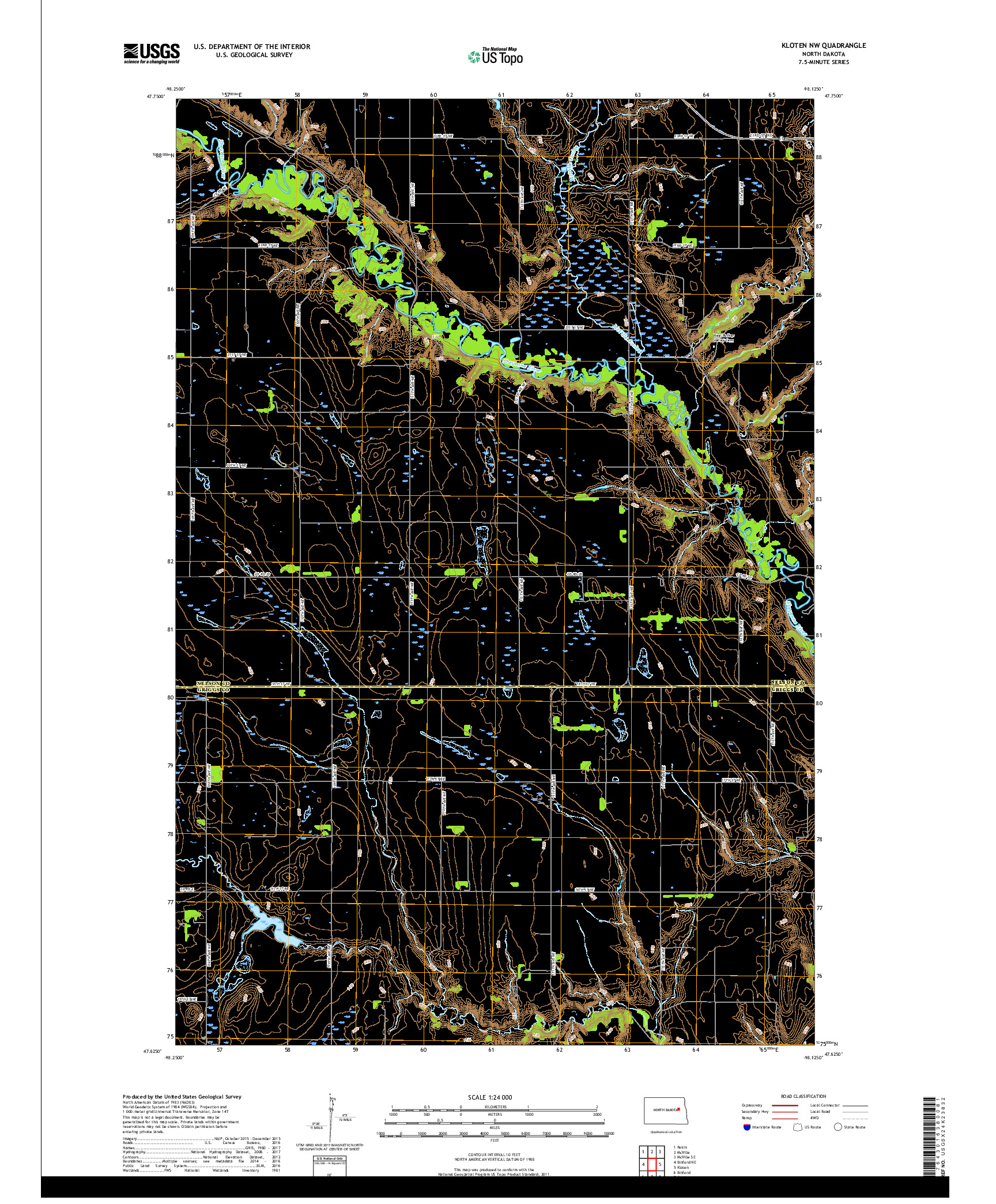 USGS US TOPO 7.5-MINUTE MAP FOR KLOTEN NW, ND 2017