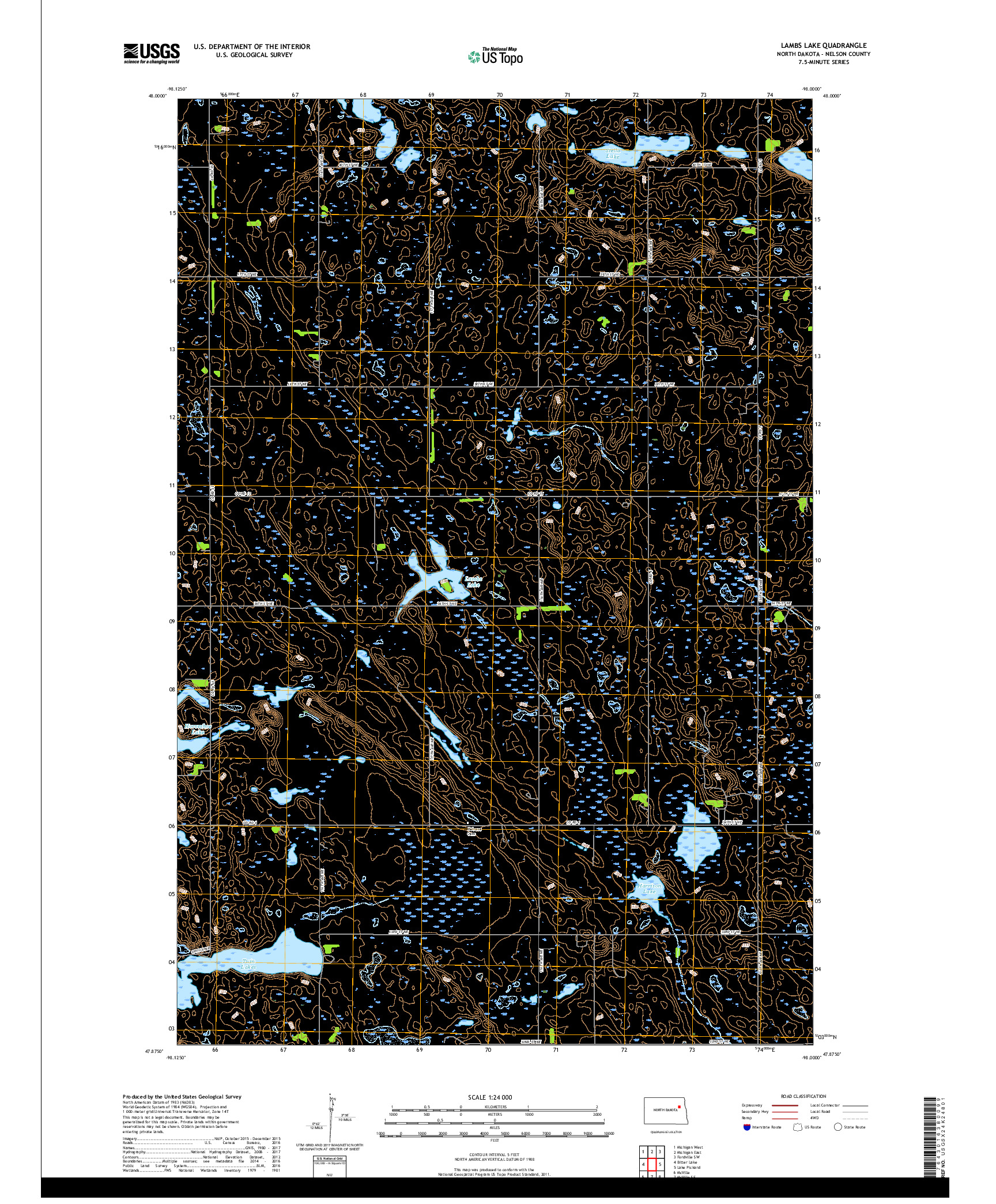 USGS US TOPO 7.5-MINUTE MAP FOR LAMBS LAKE, ND 2017