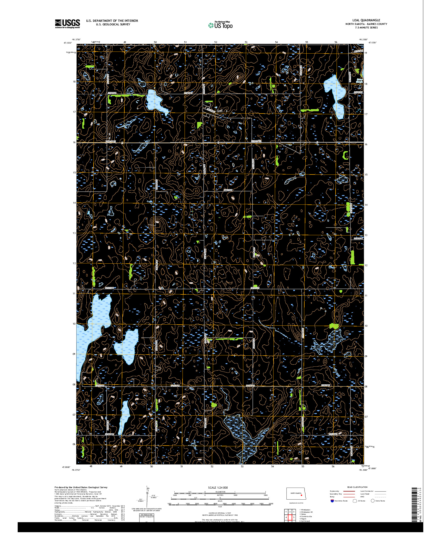 USGS US TOPO 7.5-MINUTE MAP FOR LEAL, ND 2017