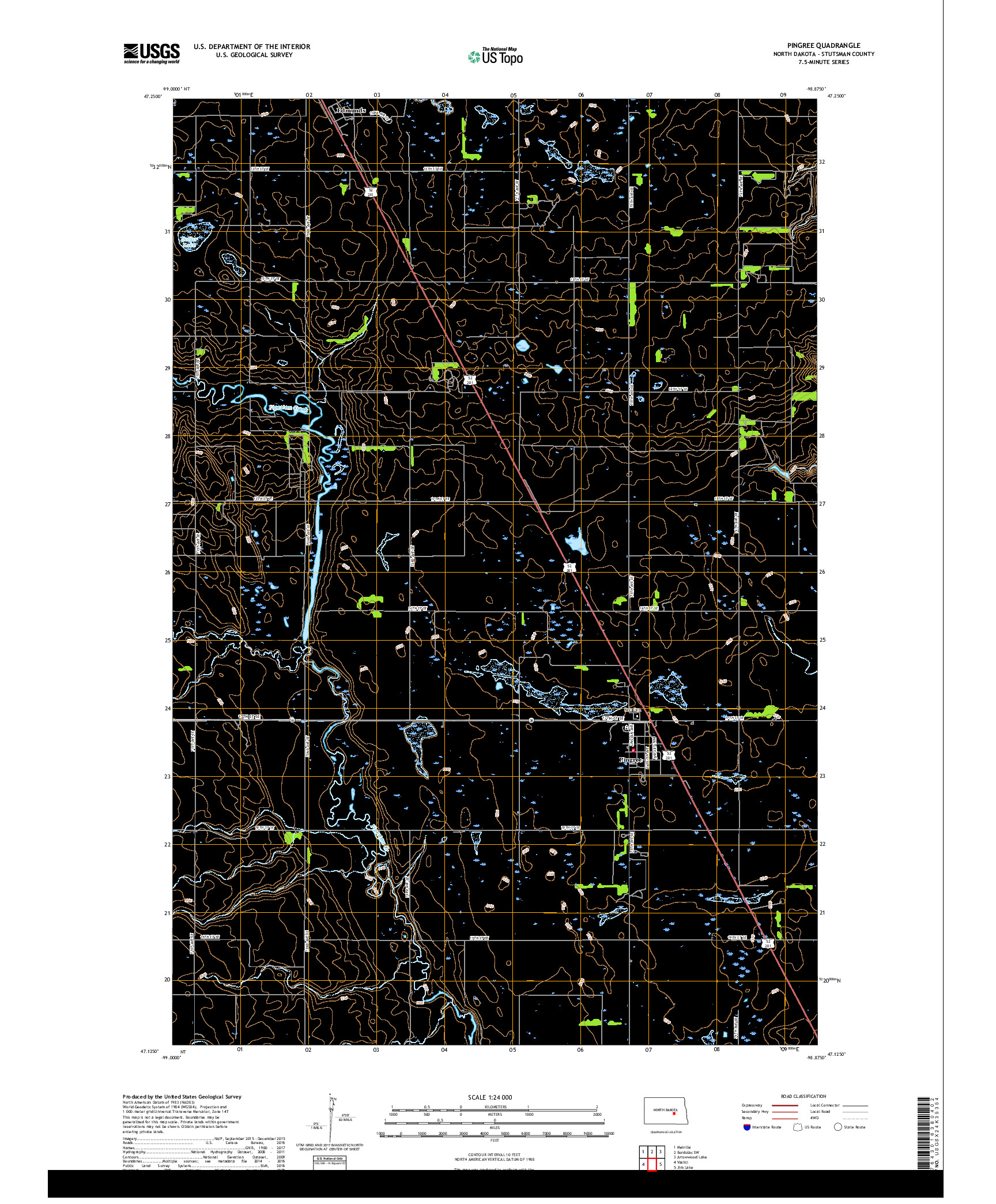 USGS US TOPO 7.5-MINUTE MAP FOR PINGREE, ND 2017