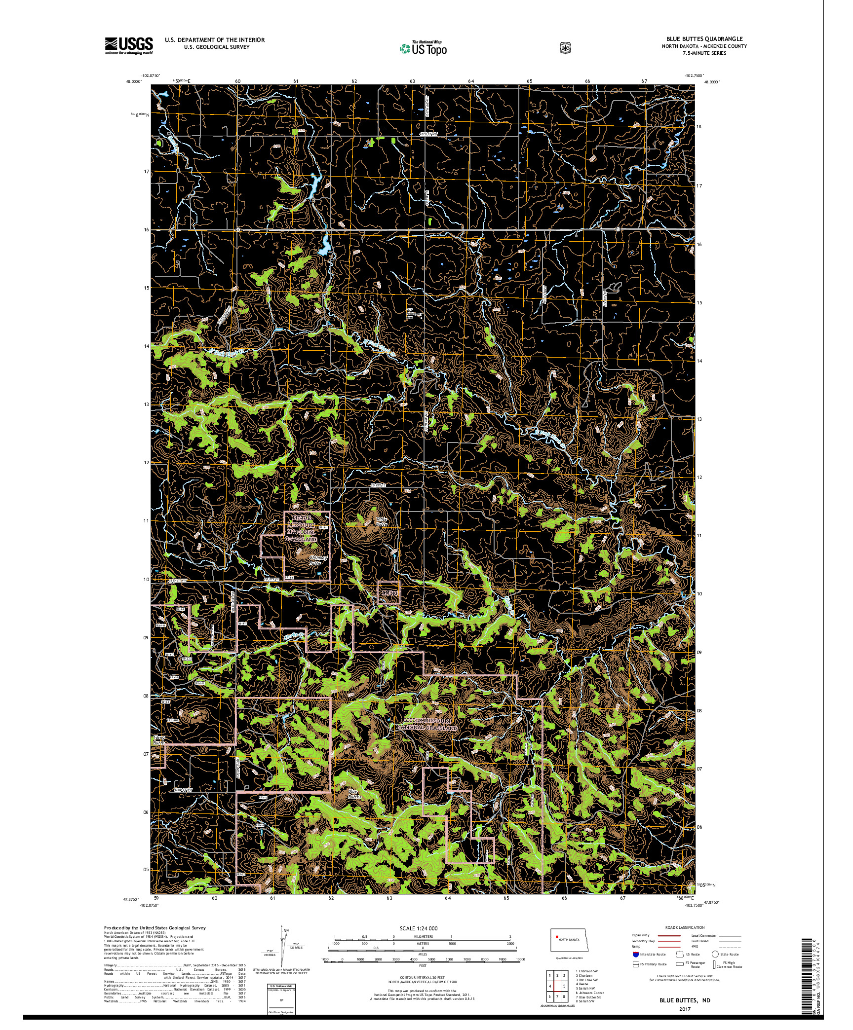 USGS US TOPO 7.5-MINUTE MAP FOR BLUE BUTTES, ND 2017