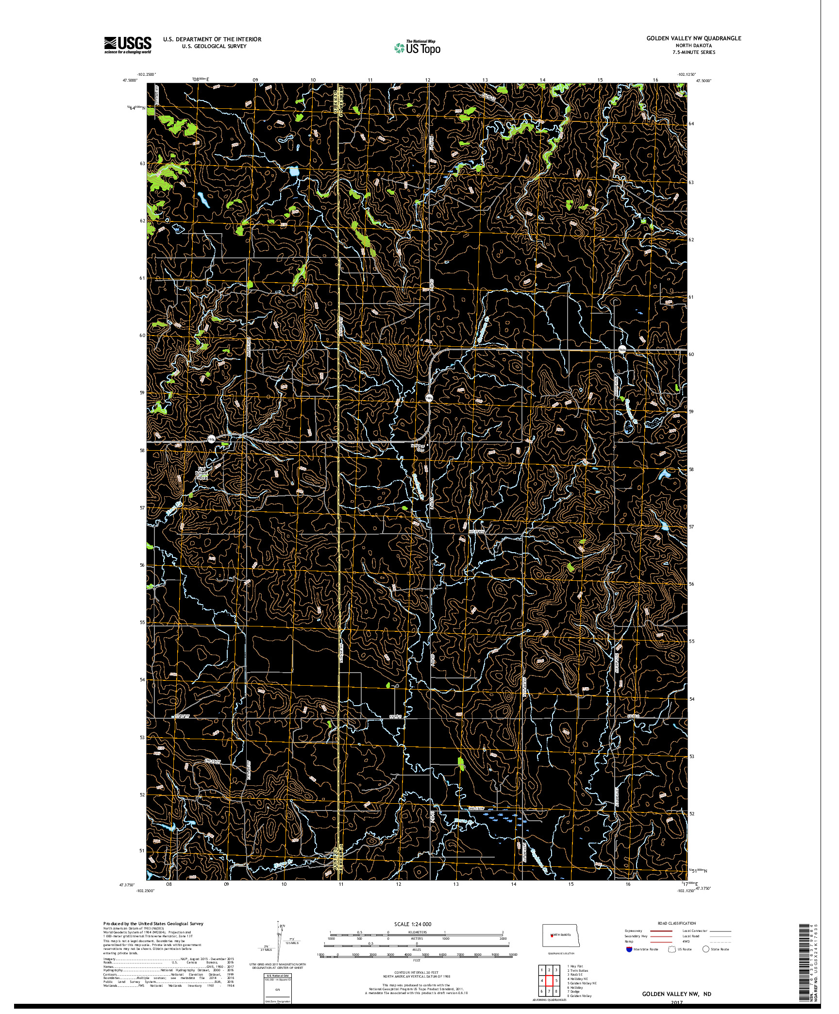 USGS US TOPO 7.5-MINUTE MAP FOR GOLDEN VALLEY NW, ND 2017