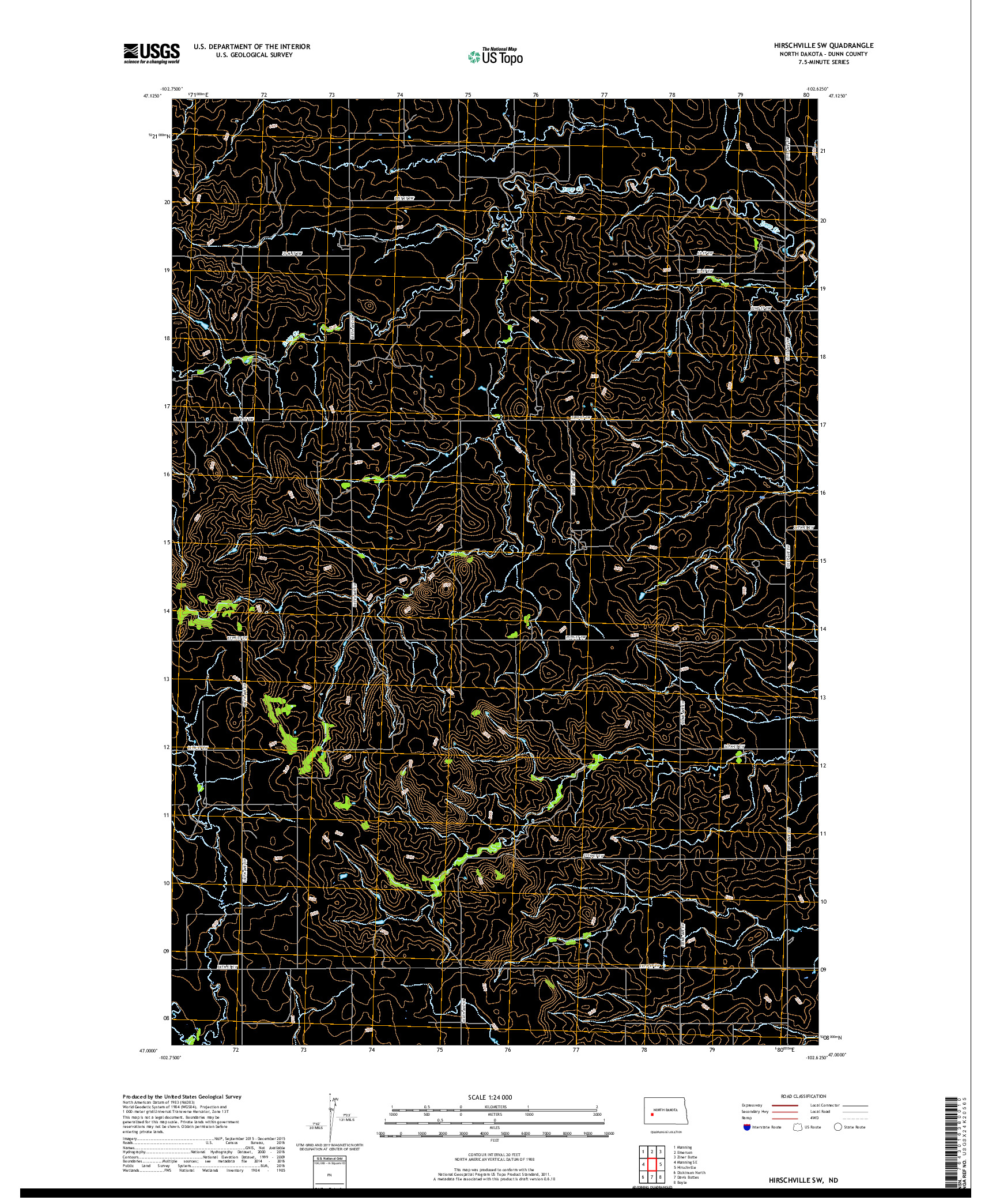 USGS US TOPO 7.5-MINUTE MAP FOR HIRSCHVILLE SW, ND 2017