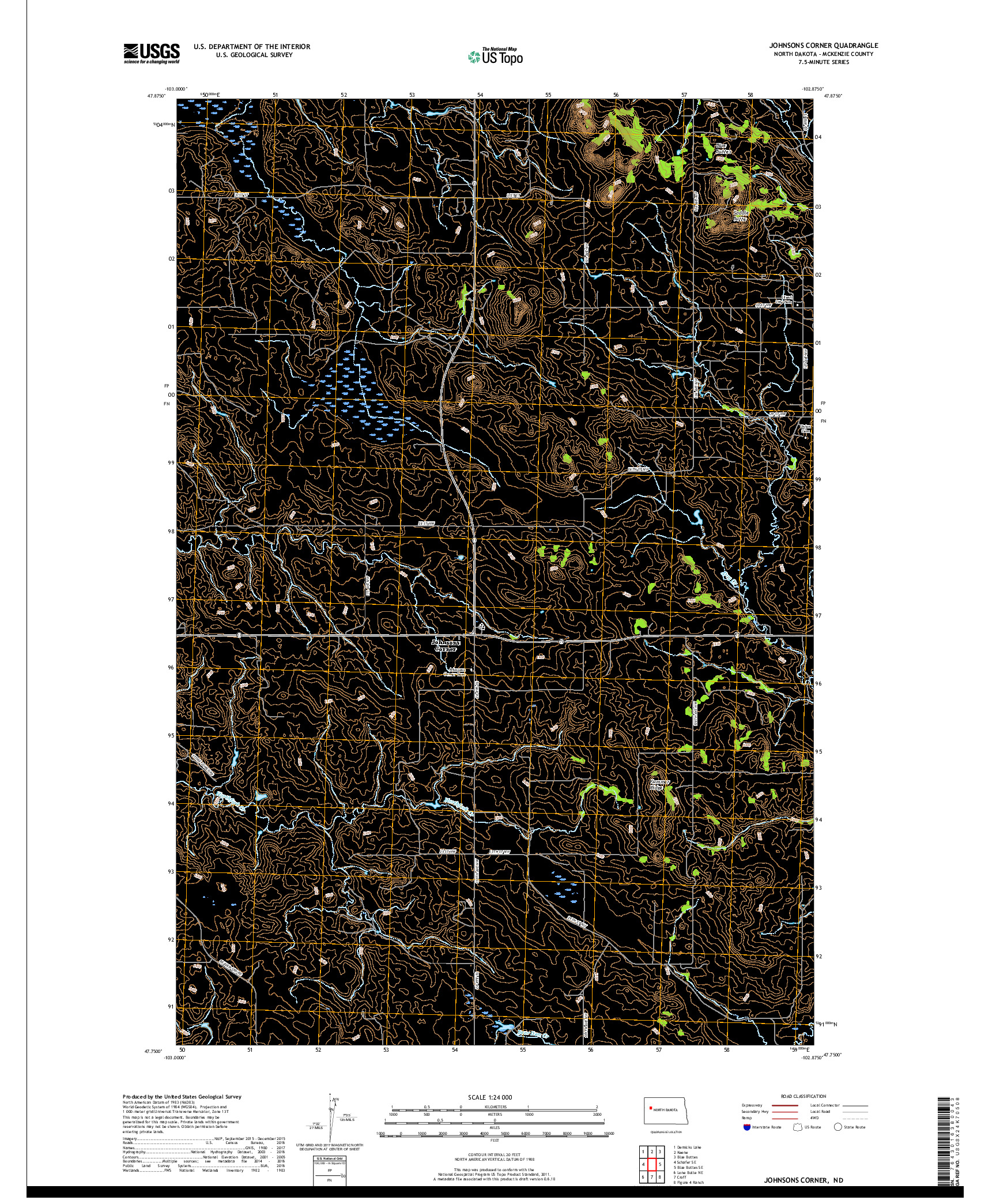 USGS US TOPO 7.5-MINUTE MAP FOR JOHNSONS CORNER, ND 2017