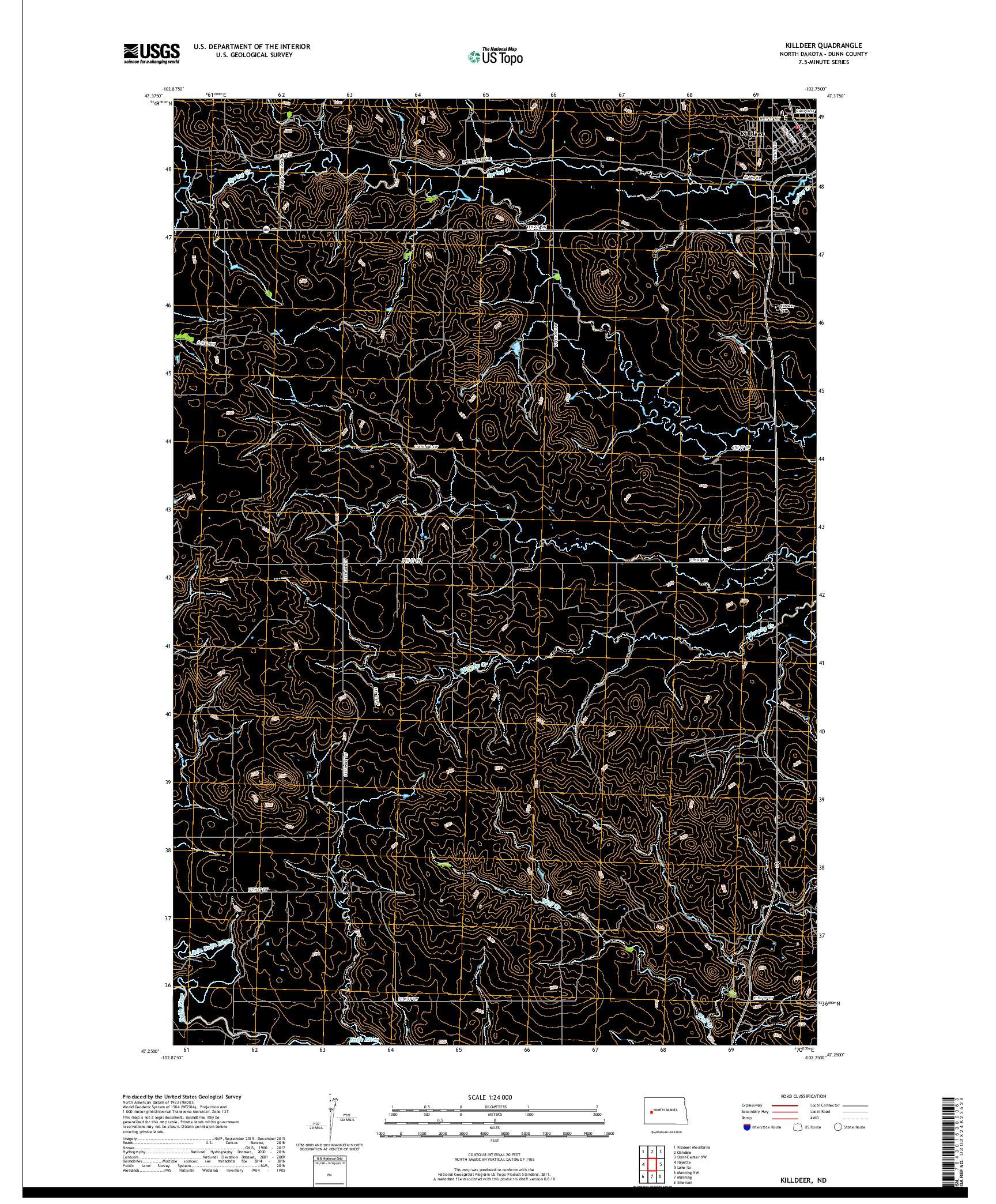 USGS US TOPO 7.5-MINUTE MAP FOR KILLDEER, ND 2017