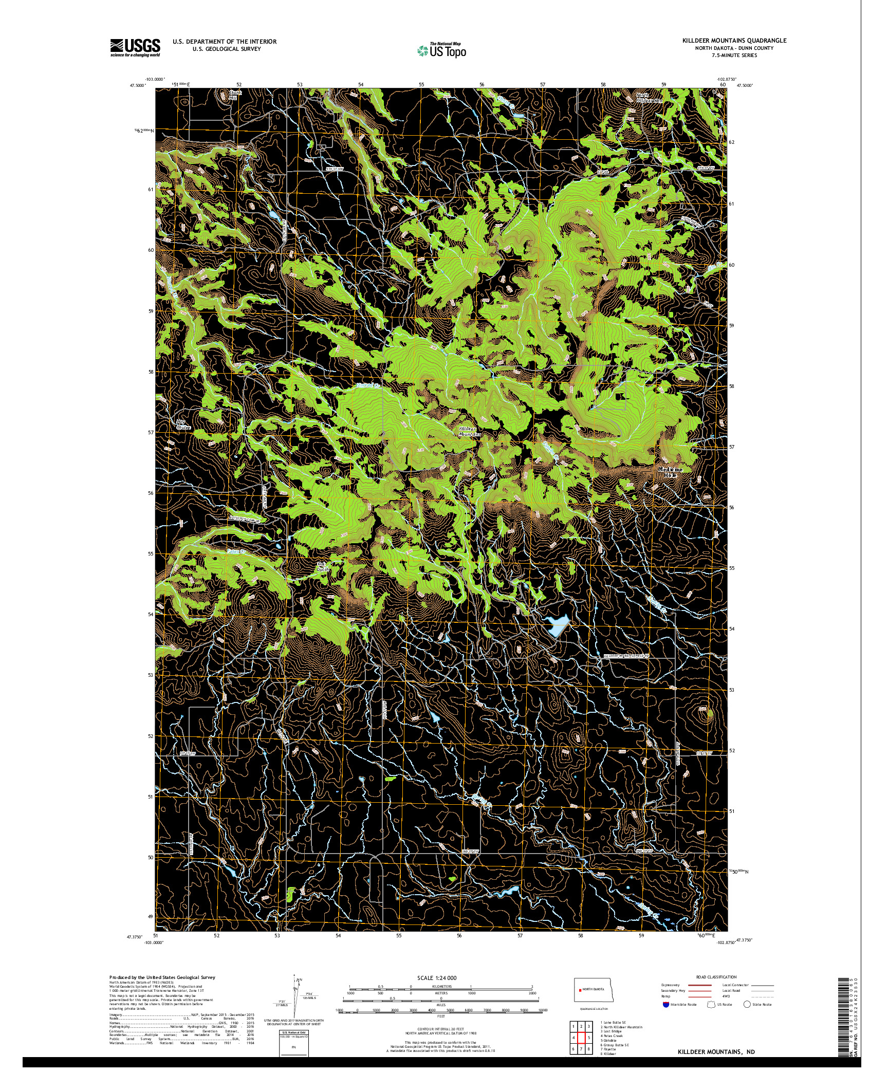 USGS US TOPO 7.5-MINUTE MAP FOR KILLDEER MOUNTAINS, ND 2017