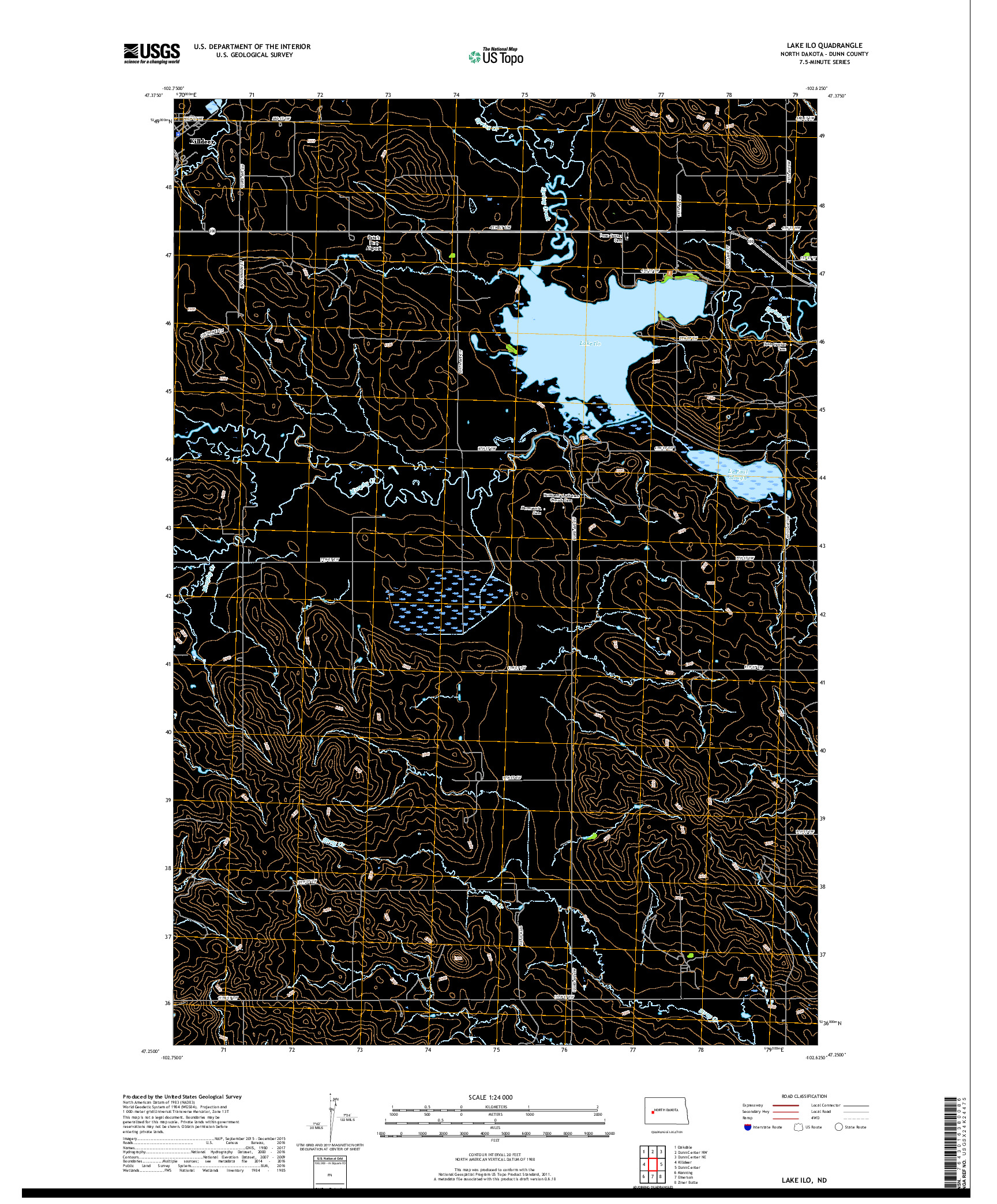 USGS US TOPO 7.5-MINUTE MAP FOR LAKE ILO, ND 2017