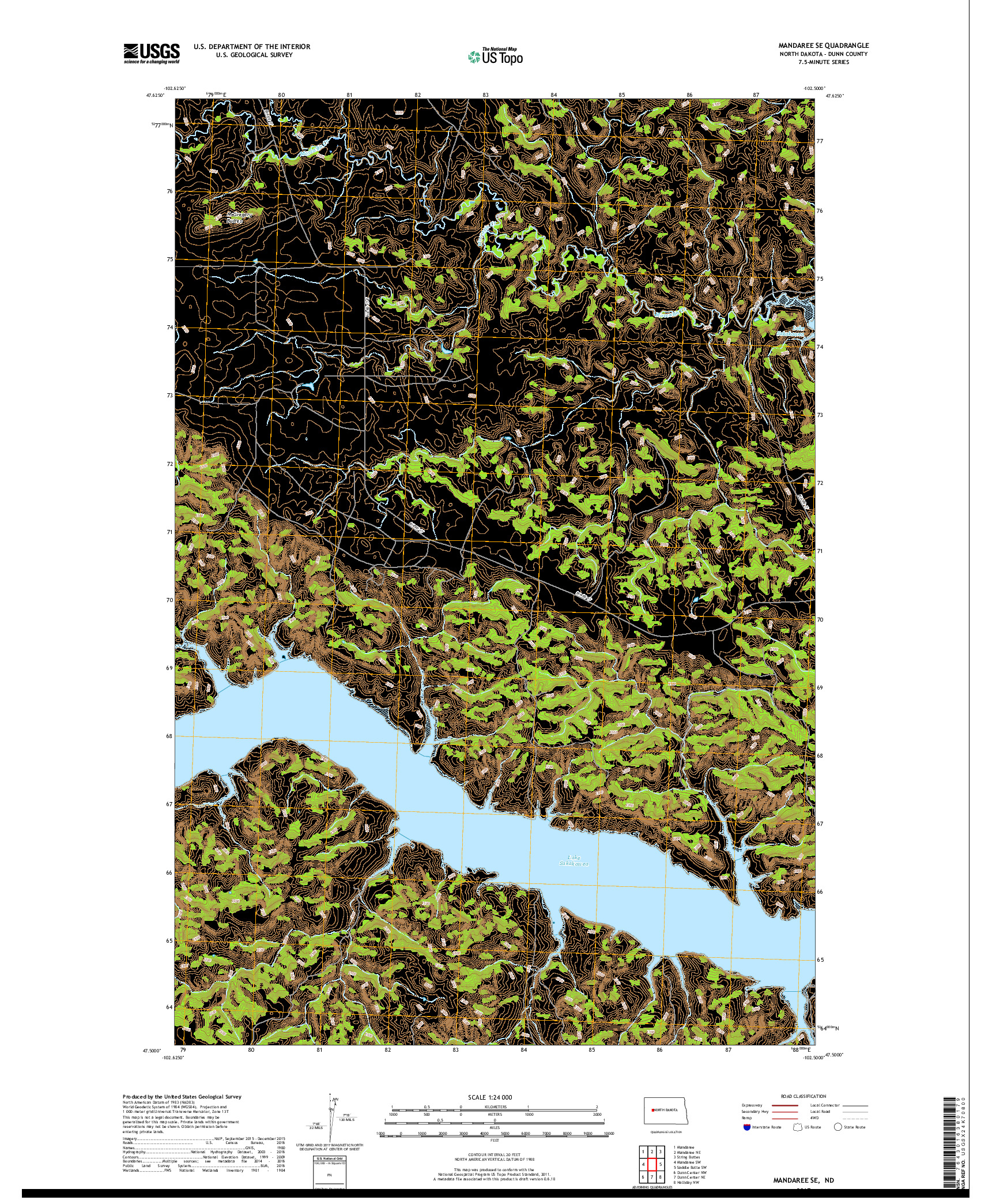 USGS US TOPO 7.5-MINUTE MAP FOR MANDAREE SE, ND 2017