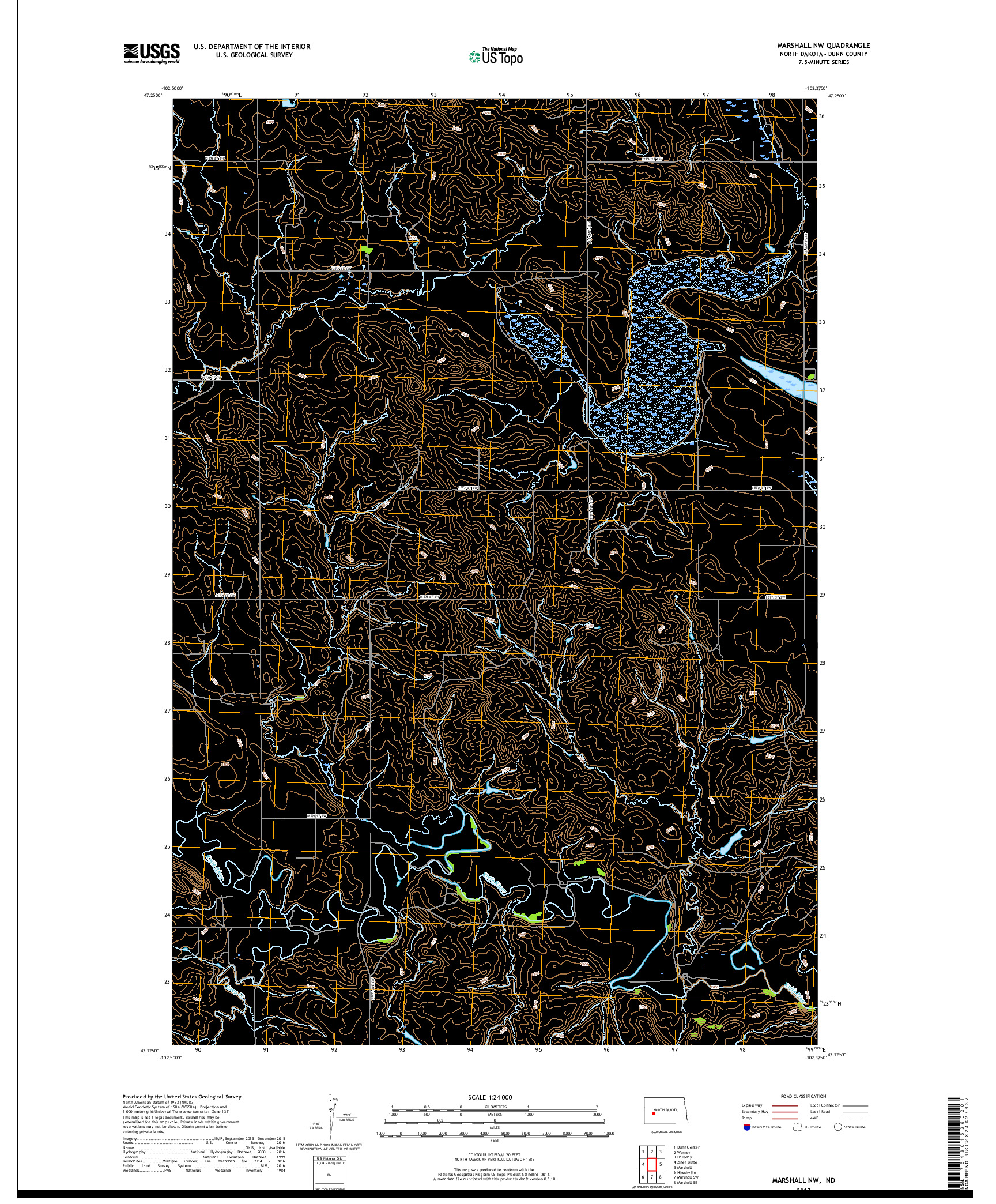 USGS US TOPO 7.5-MINUTE MAP FOR MARSHALL NW, ND 2017