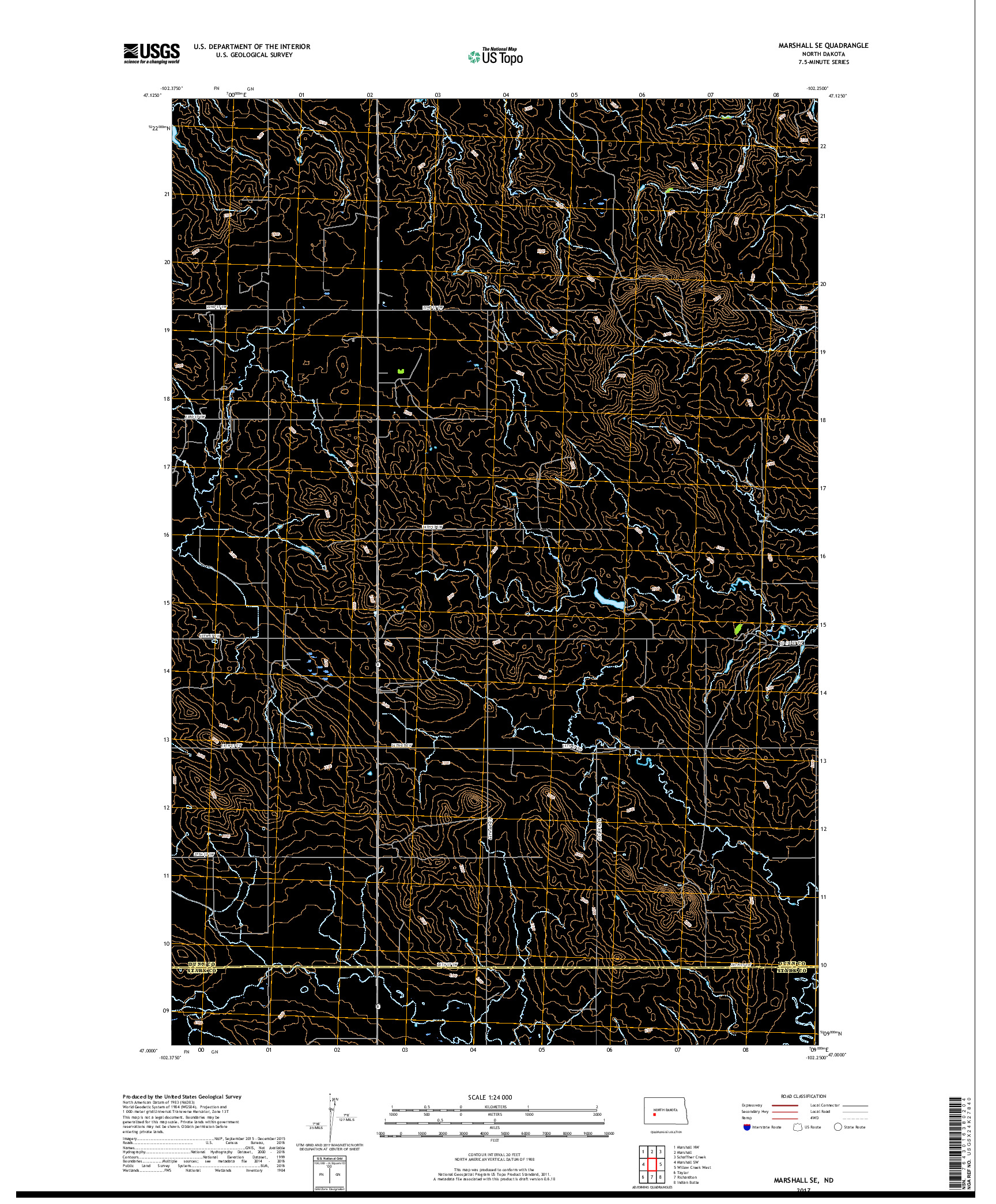 USGS US TOPO 7.5-MINUTE MAP FOR MARSHALL SE, ND 2017