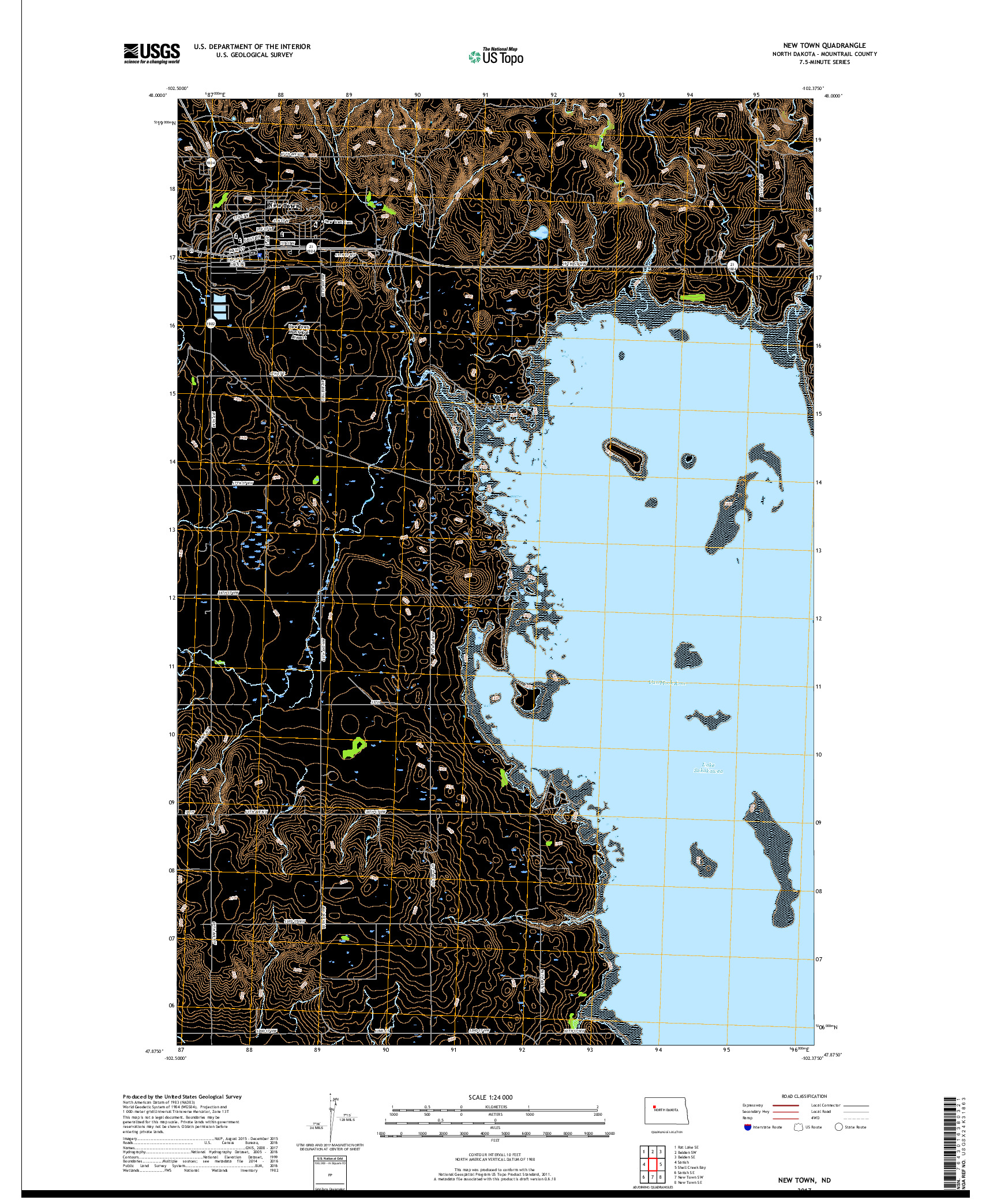 USGS US TOPO 7.5-MINUTE MAP FOR NEW TOWN, ND 2017